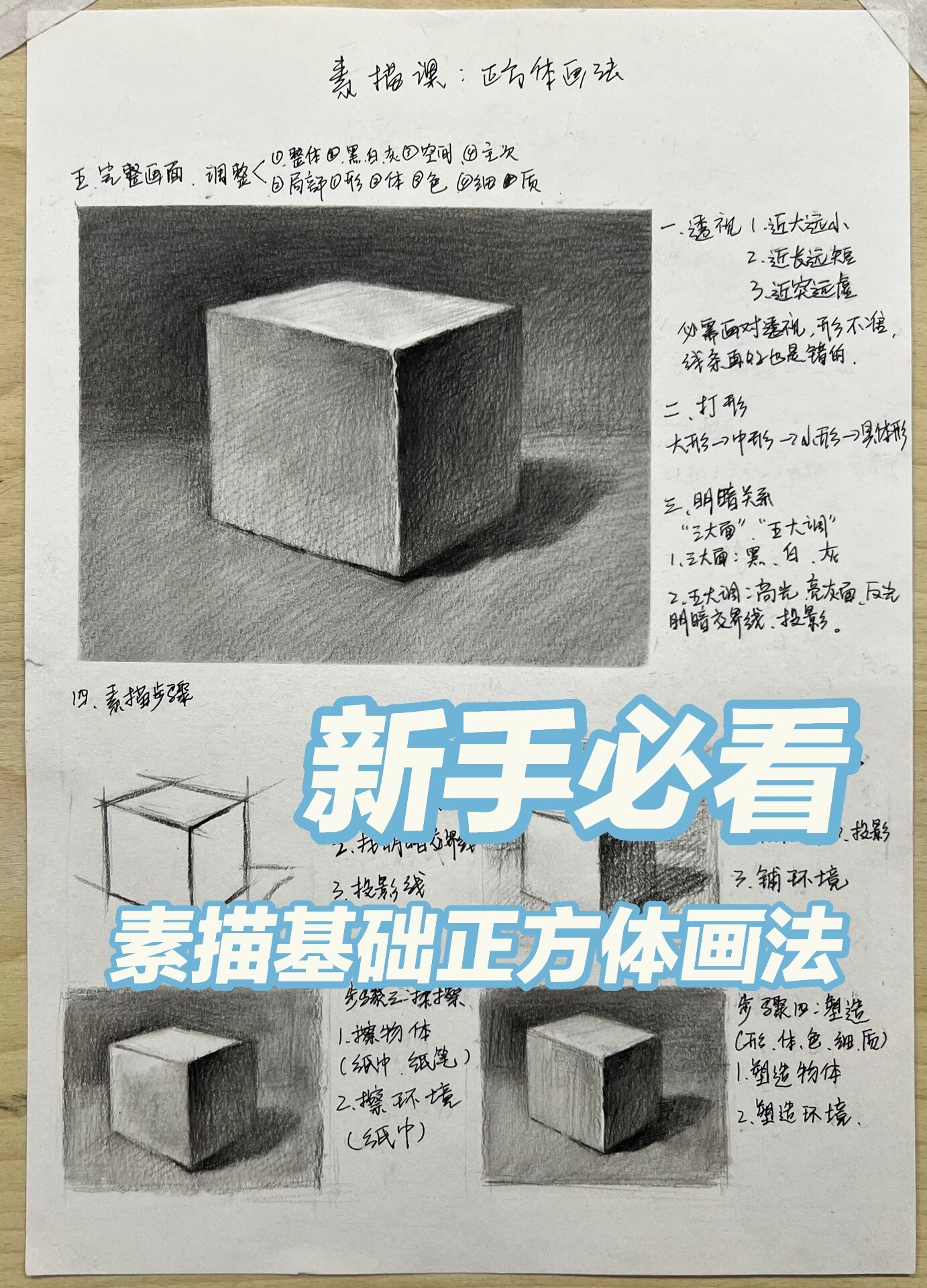 新手必看素描基础正方体起形