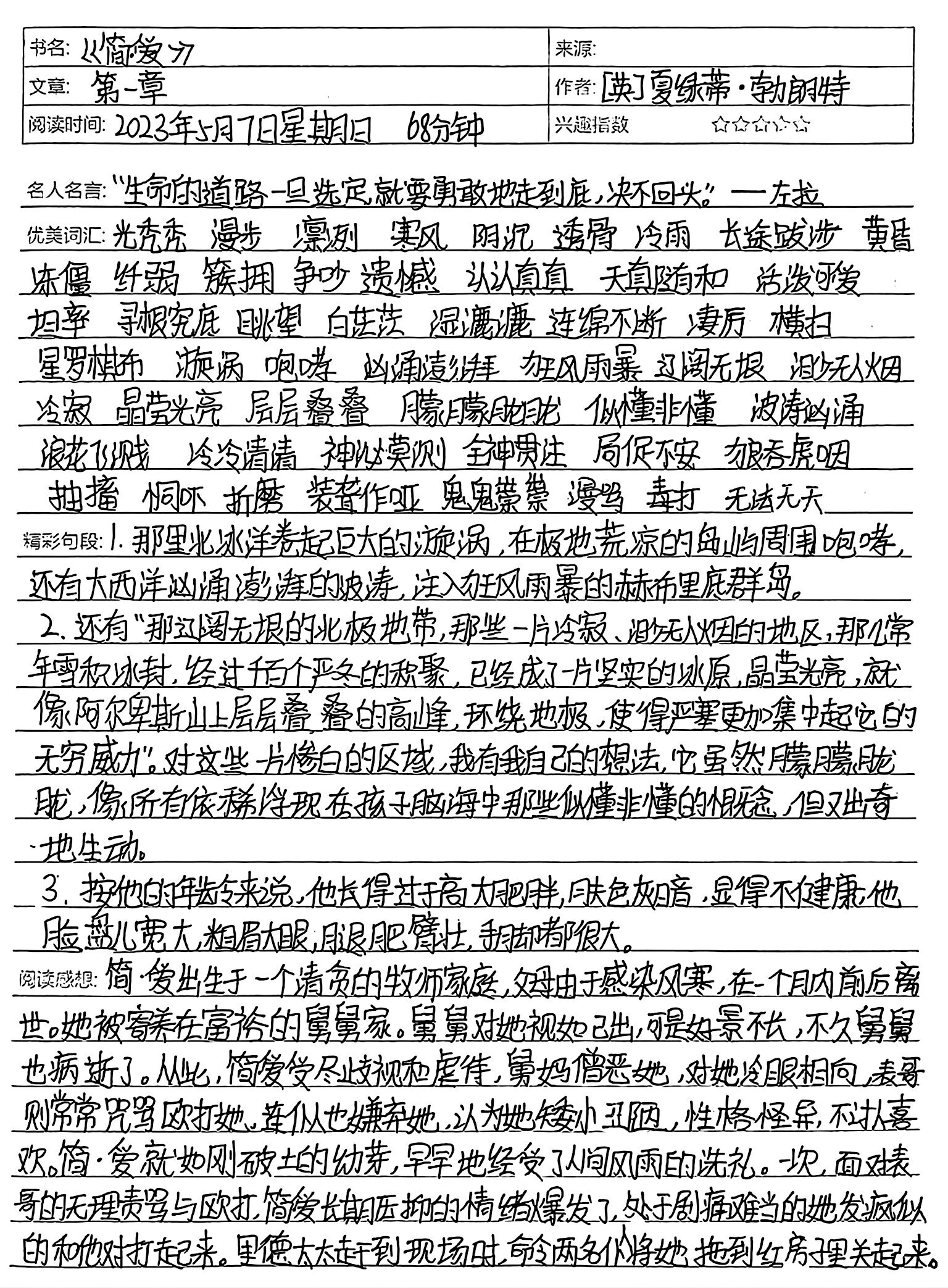 九下语文简爱课本笔记(九年级下册语文名著导读简爱笔记)  第2张