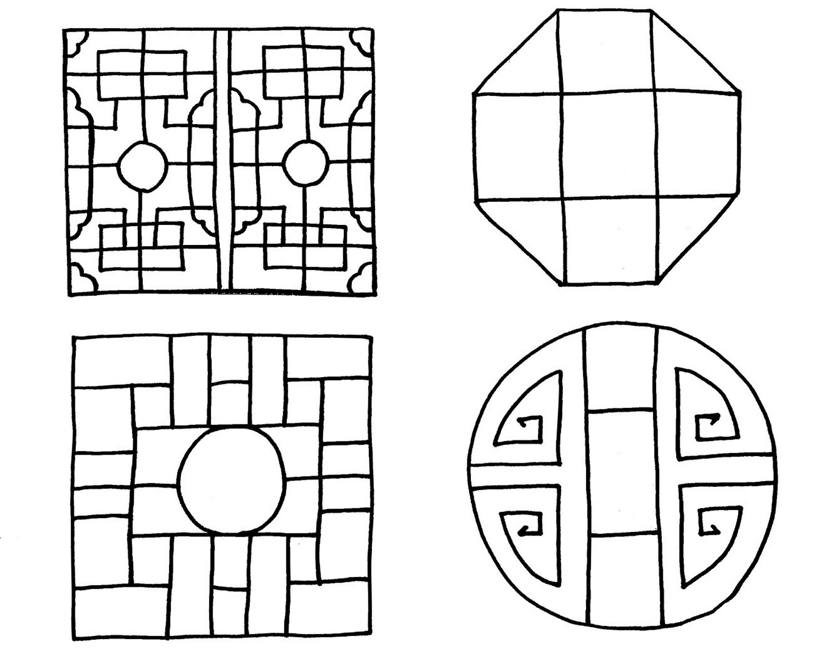 简笔画02 线描画02 素材|古代窗棂 适合年龄 适合6——9岁的小