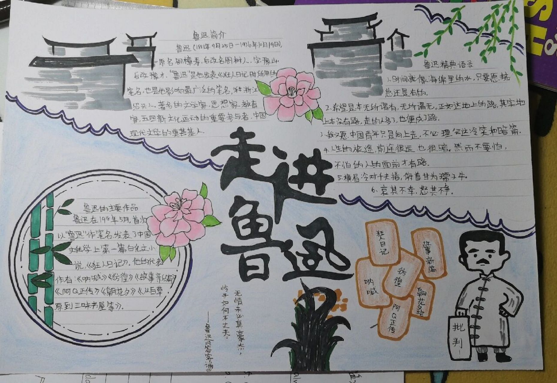 走进鲁迅手抄报 临摹的手抄报,第三张是原作者的.