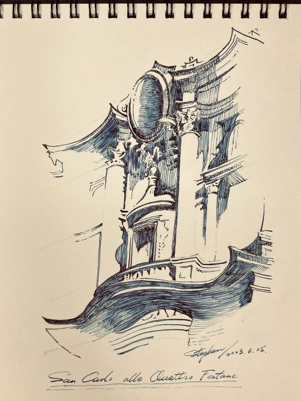 每日一画画│钢笔画 罗马圣卡罗教堂 临ins / fbk 画家mark poulier的