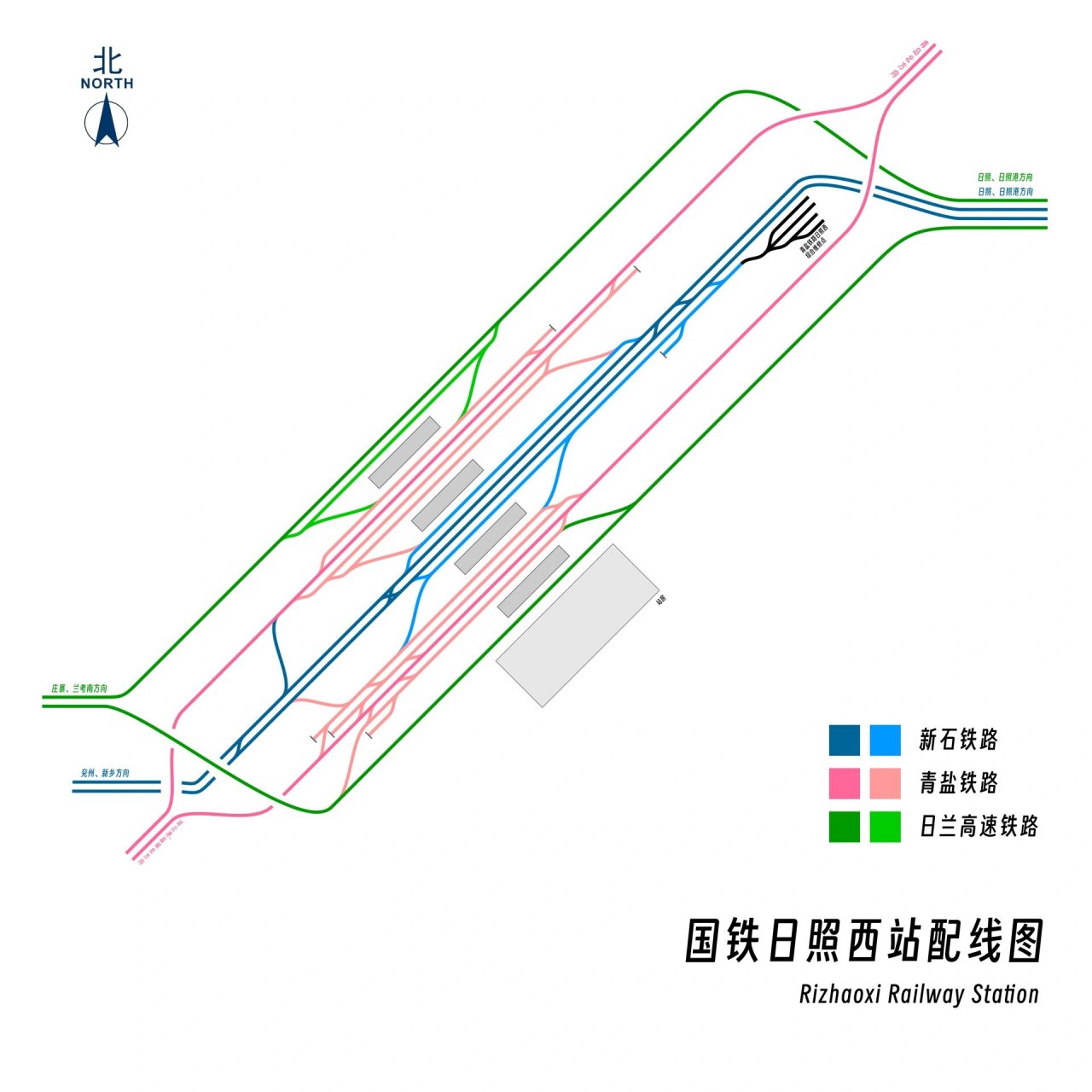 日照西站配线图 日照西站,就是曾经的奎山镇站,在18年青盐铁路营运后