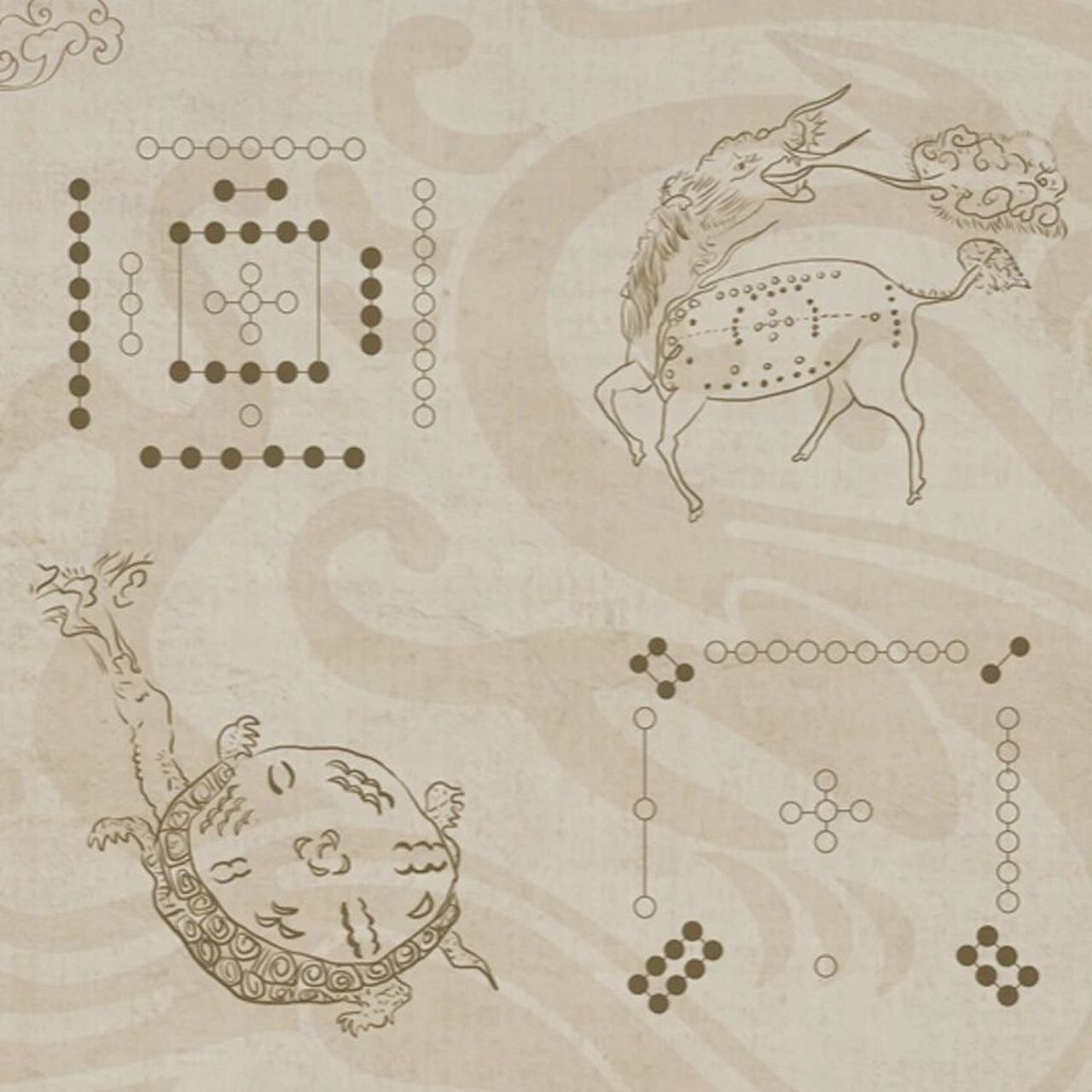 河图洛书 据说在远古伏羲时代,有一神奇的龙马背负着一张神秘的图