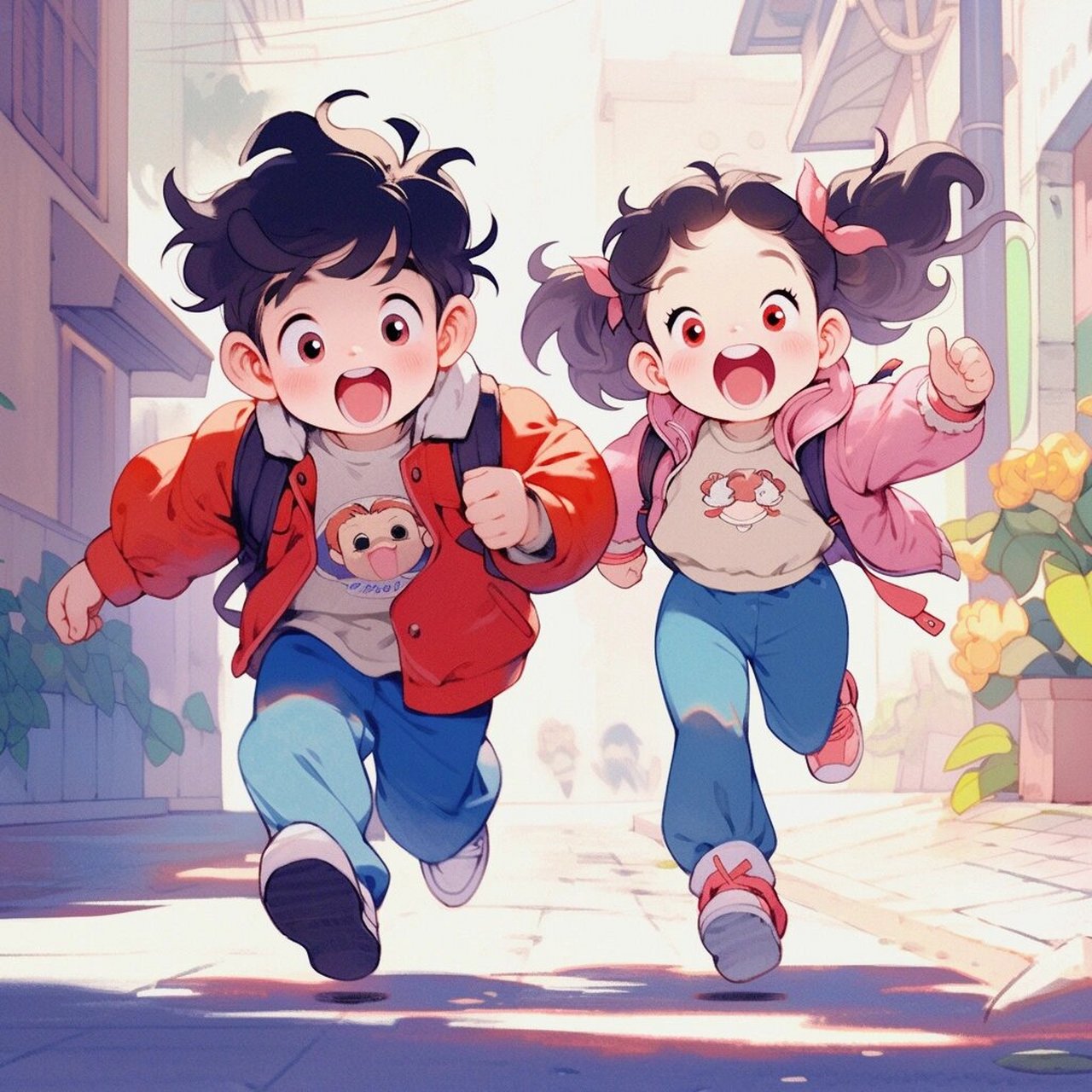 可爱旧漫头像 | 牵手奔跑的小孩