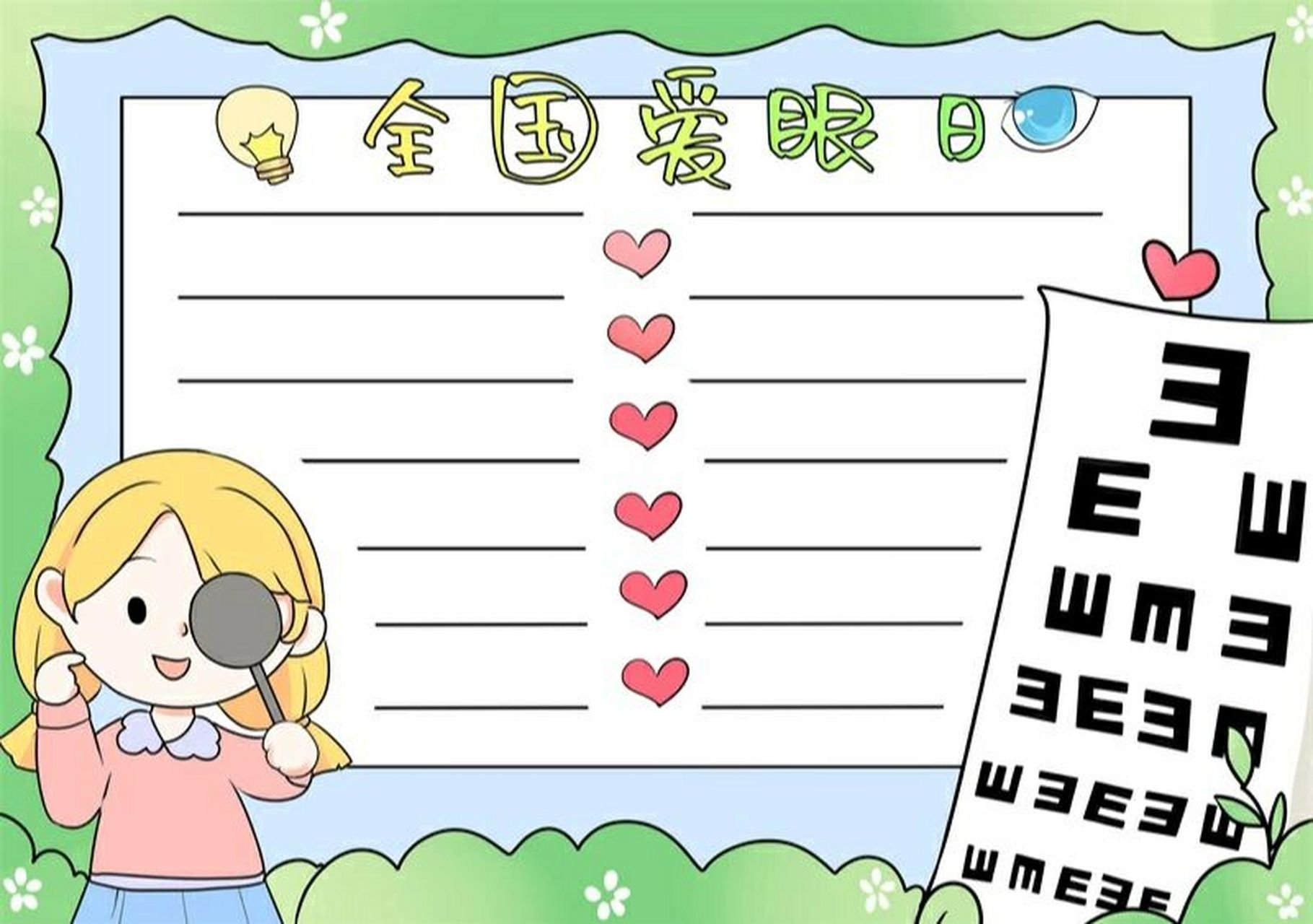 全国爱眼日手抄报 模板 全国爱眼日手抄报的画法#手抄报模板# #手抄报