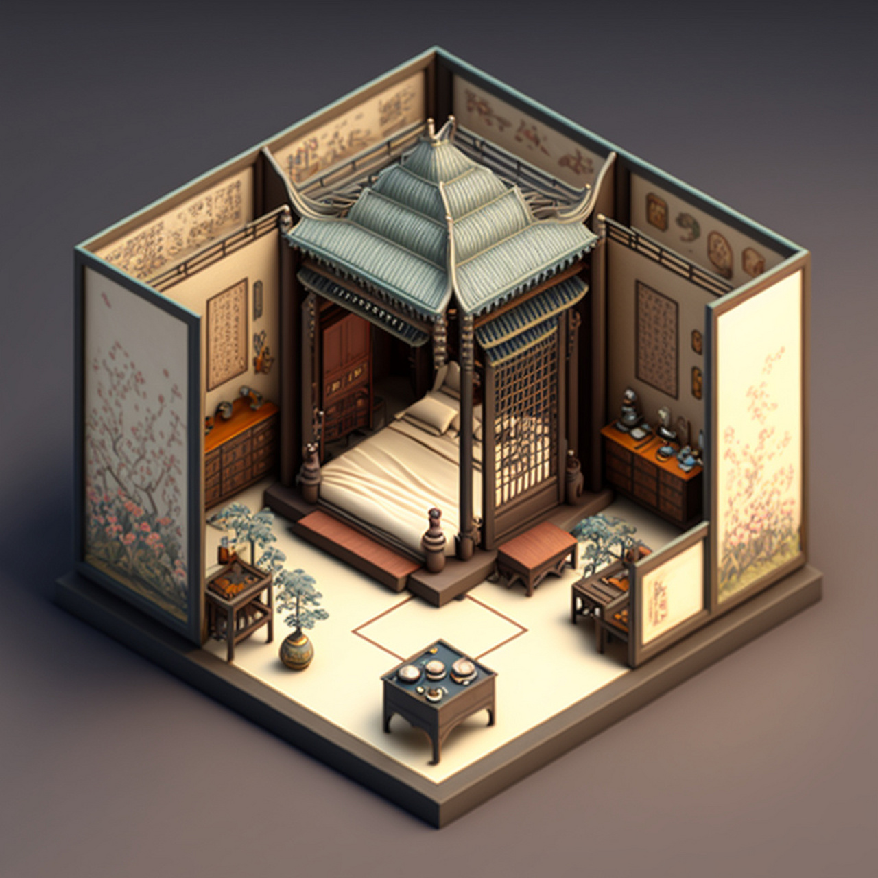 中式家具艺术设计,拔步床 记得贾宝玉住的碧纱橱里就是特大号的拔步床