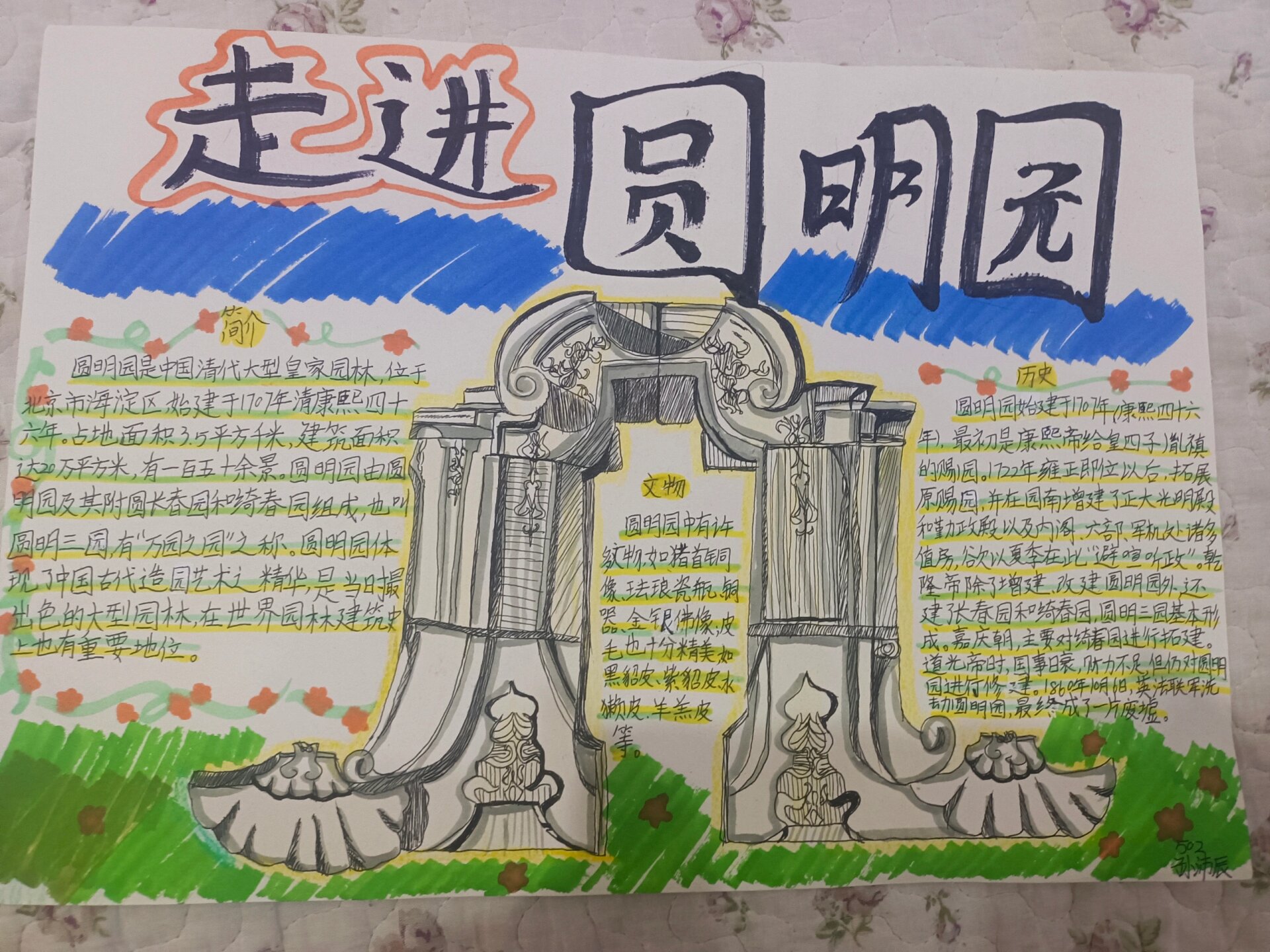 五年级小学生画的圆明园手抄报