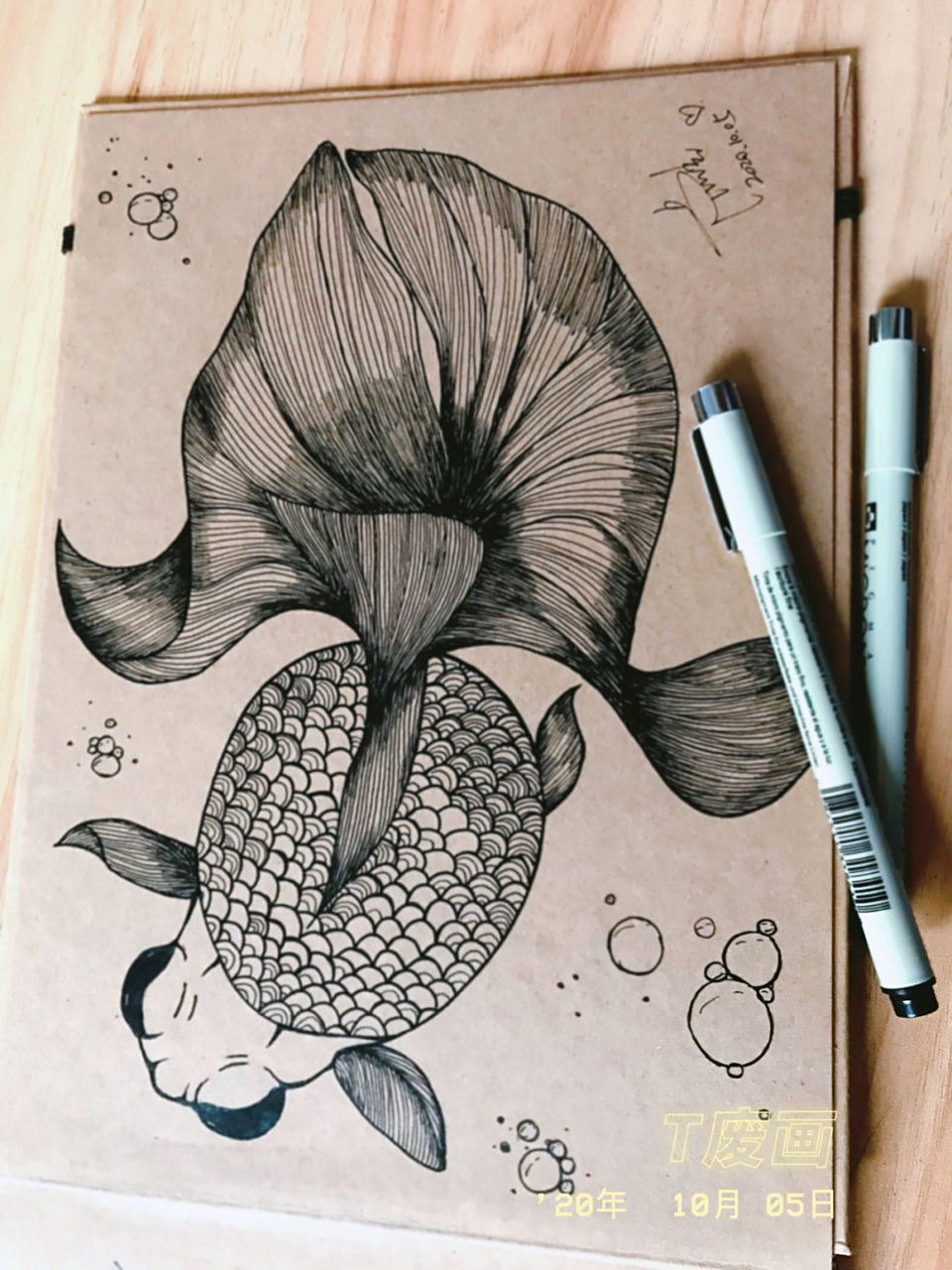针管笔黑白装饰画临摹 大鱼 步骤图分享 谁说鱼的记忆只有七秒.