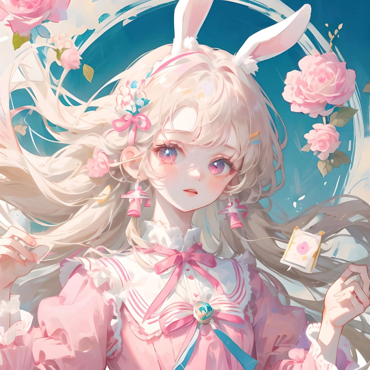 少女头像|粉色可爱的兔耳 我去宇宙了,回来带星星给你.