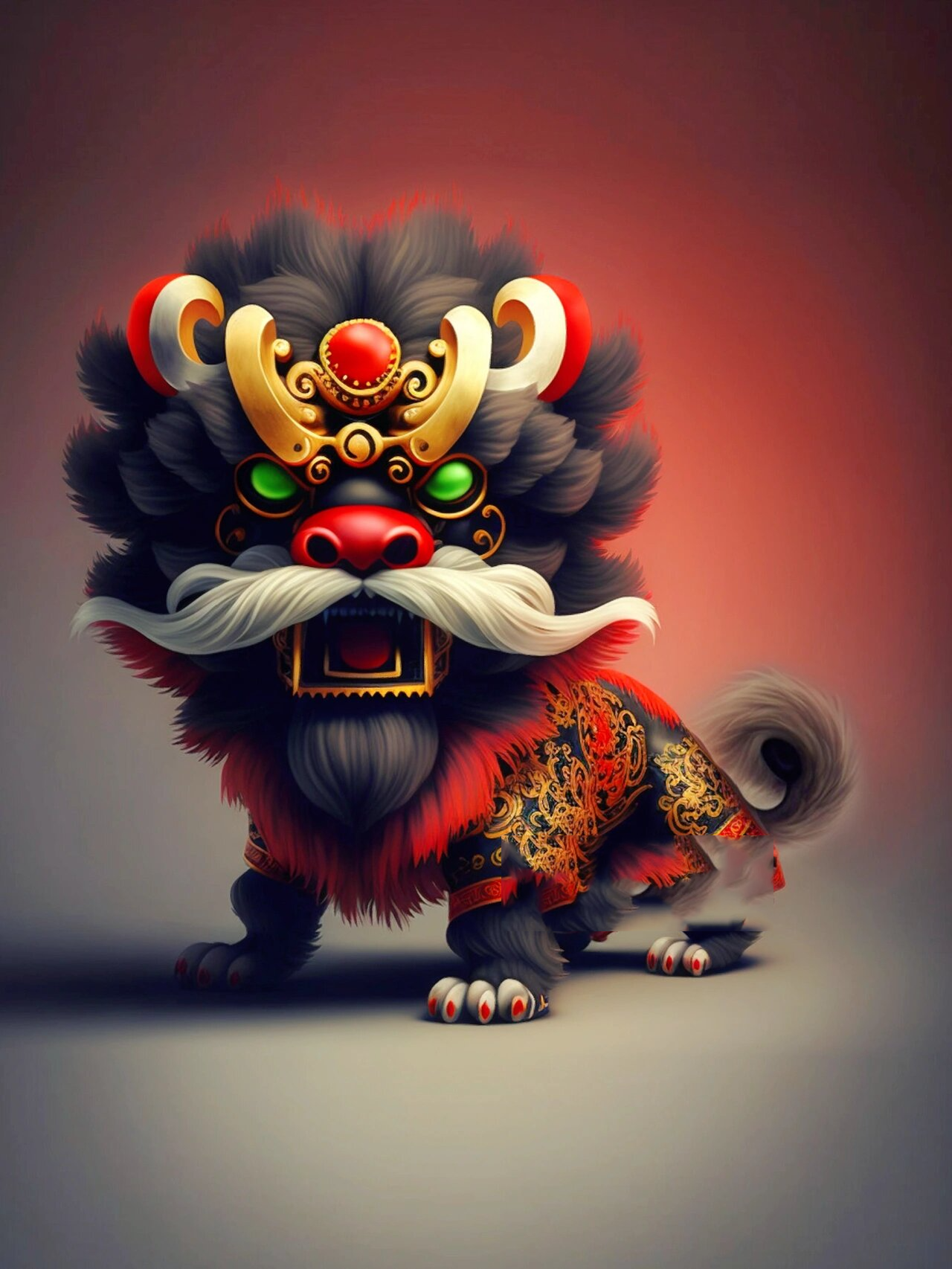 国潮传统黑色舞狮来喽! 黑色南狮狮头被称为张飞狮.