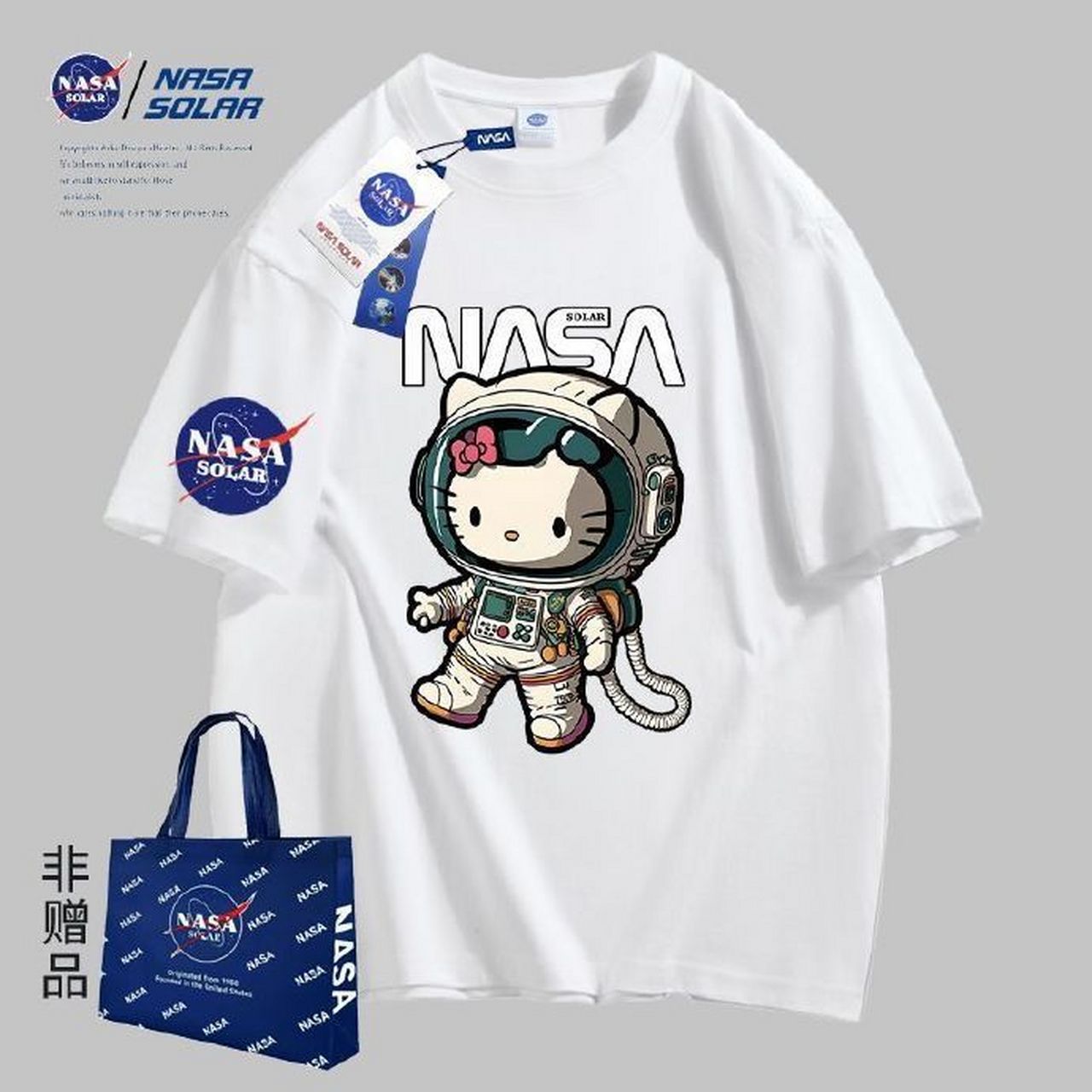 【26.9】nasa联名款2023春夏    新款创意宇航员小猫印花短袖t恤