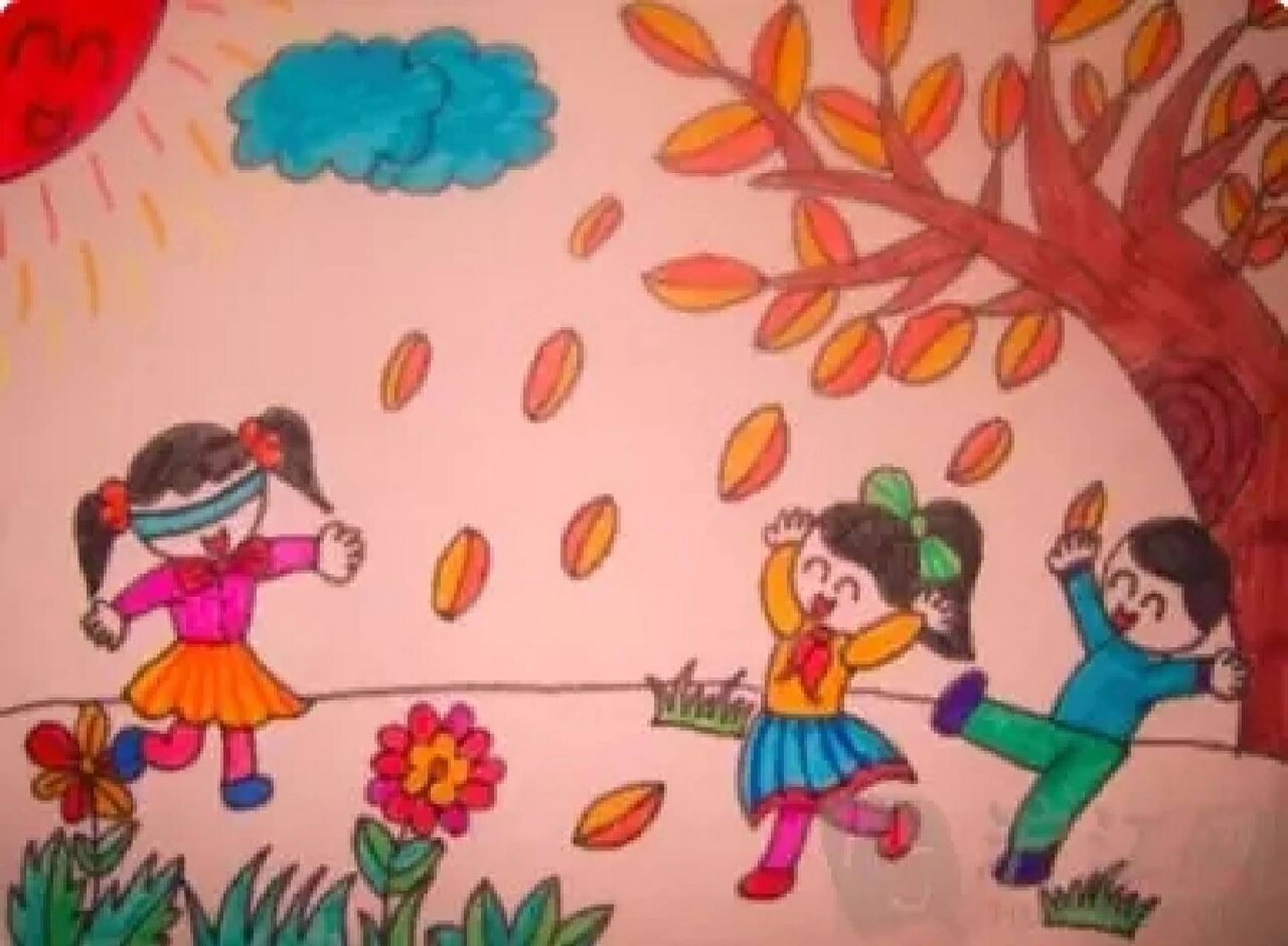 看图写话 捉迷藏 星期天的早晨,秋高气爽,片片落叶随着秋风好似蝴蝶般