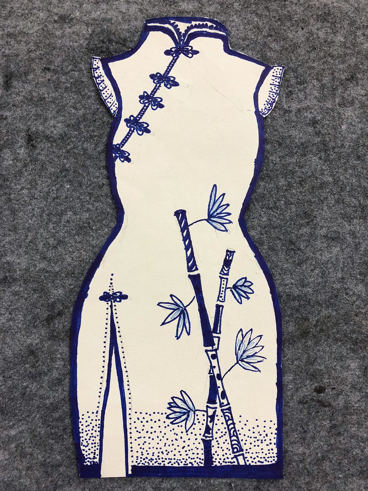 青花瓷旗袍 学生绘制的青花瓷旗袍我的手工日常 旗袍 手工 青花瓷