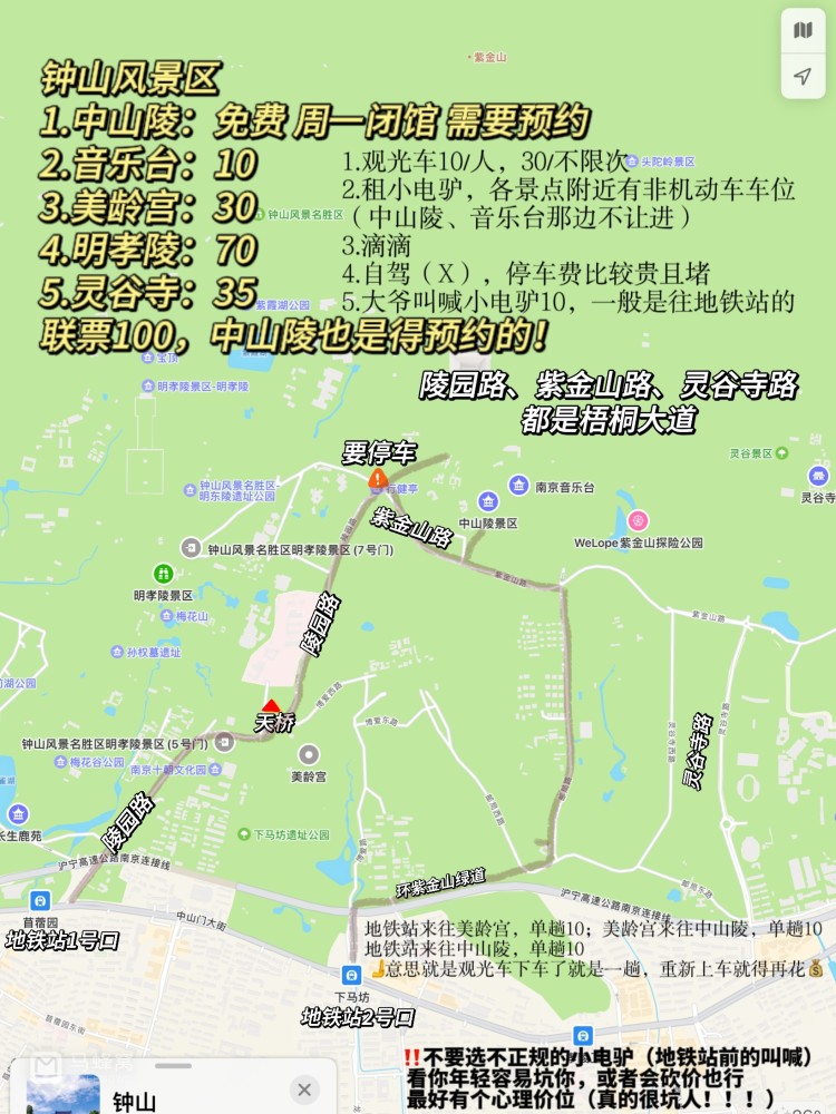 钟山风景区路线图图片