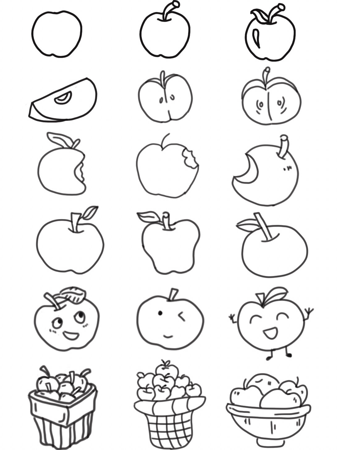 黑白简笔画—苹果(apple