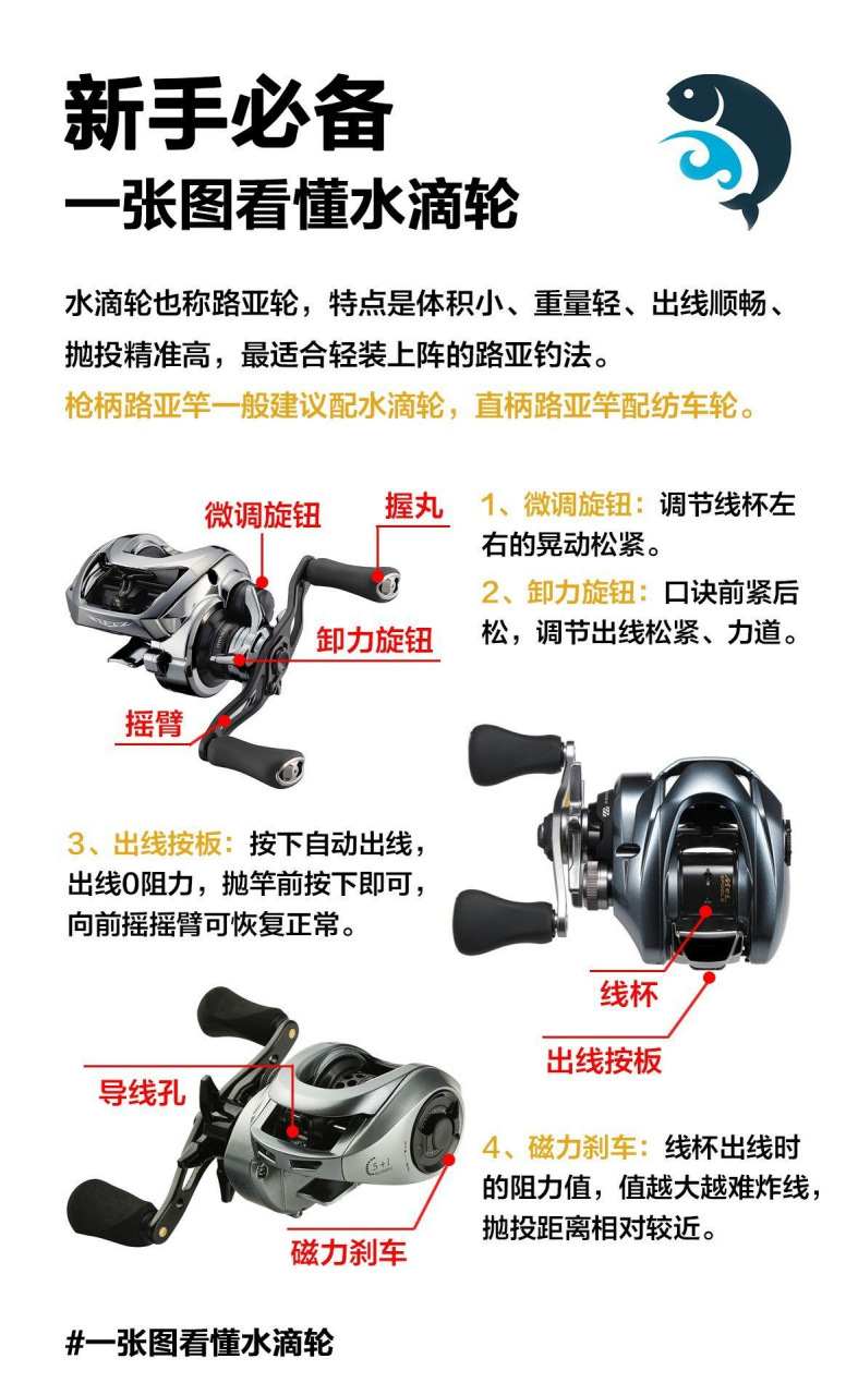 一张图看懂路亚水滴轮,水滴轮速比与优势,水滴轮常见字母解释大全路亚