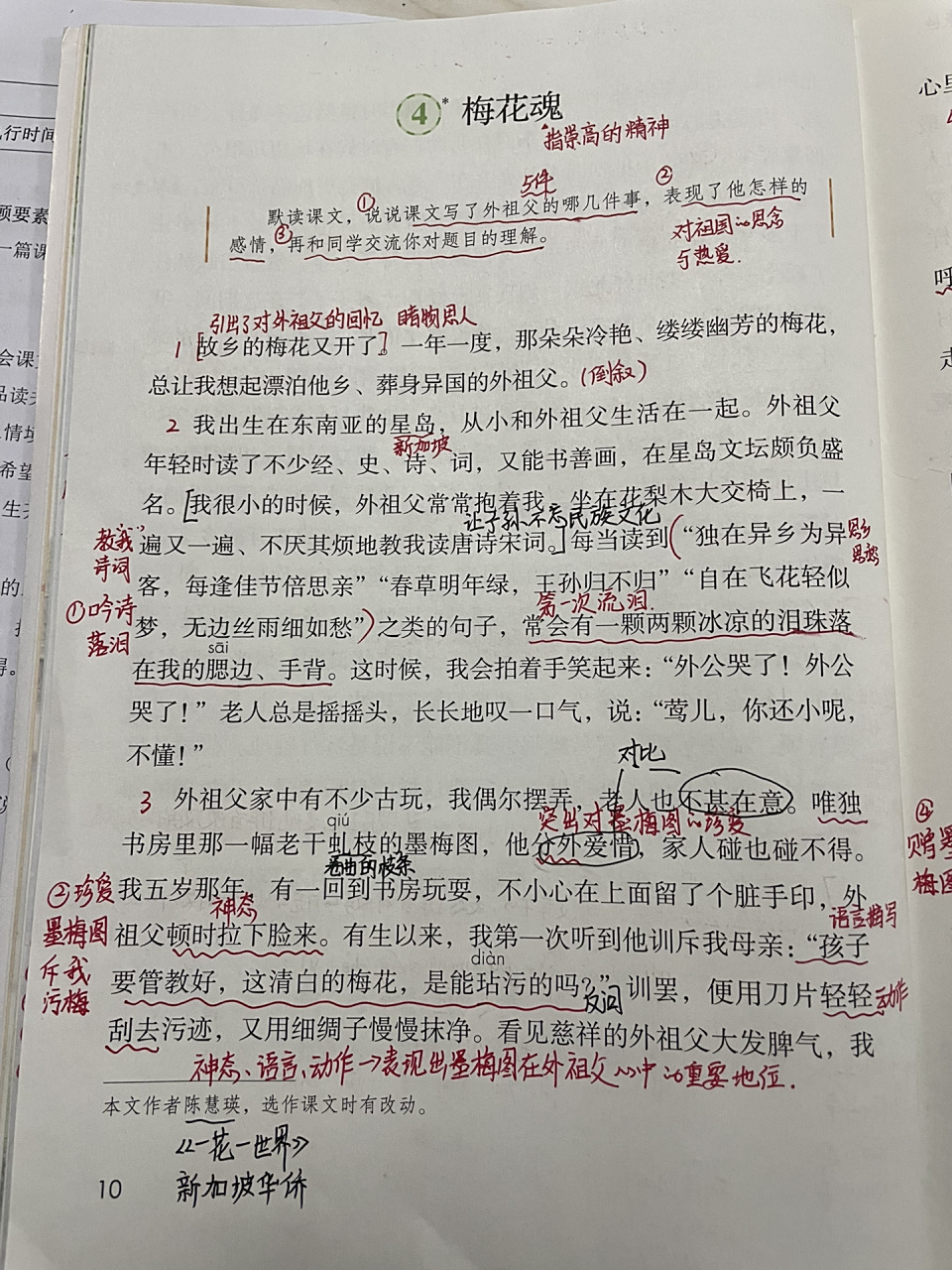 五下语文 第四课   梅花魂>> 五年级下册语文预习笔记