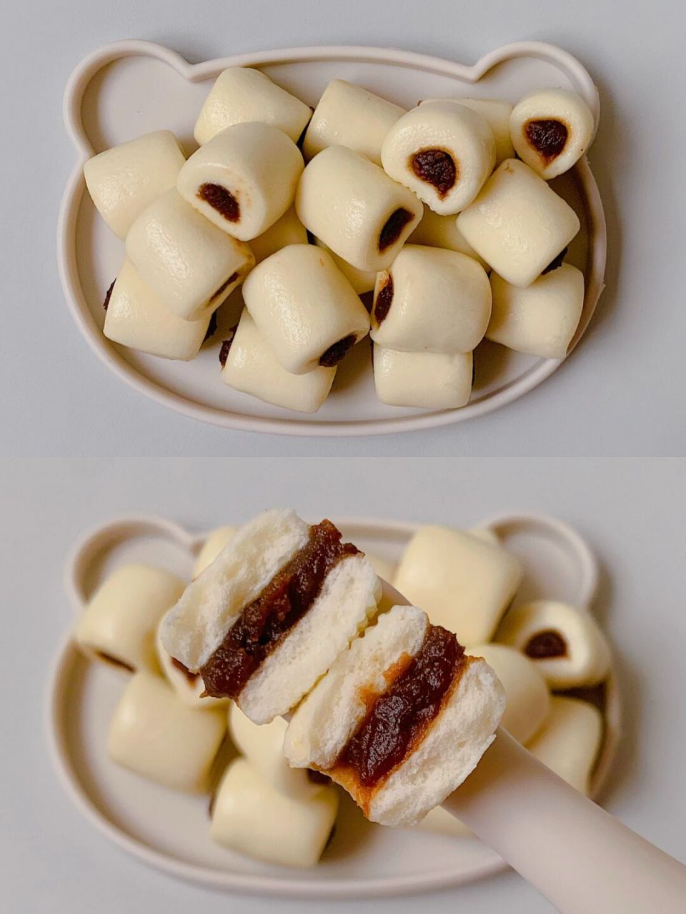 一口一个的枣泥夹心小馒头,松软香甜,奶香浓郁,松松软软的口感搭配