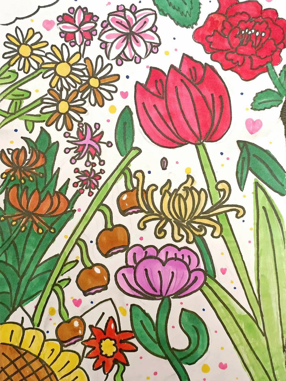 人美版美术二年级上册《茂密的花》 学生作品