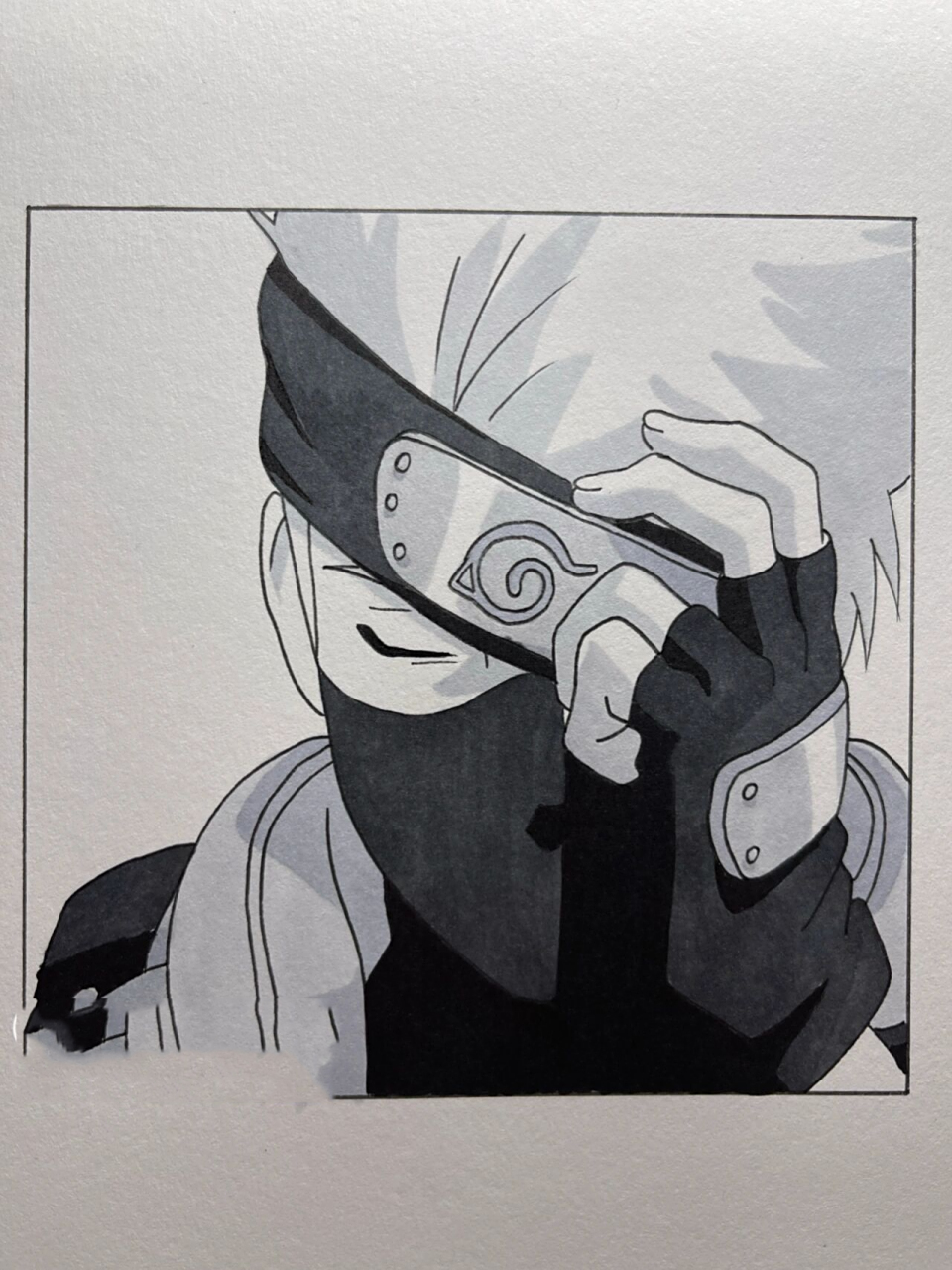手绘|火影忍者卡卡西 附过程 7415卡卡西黑白手绘过程 7515