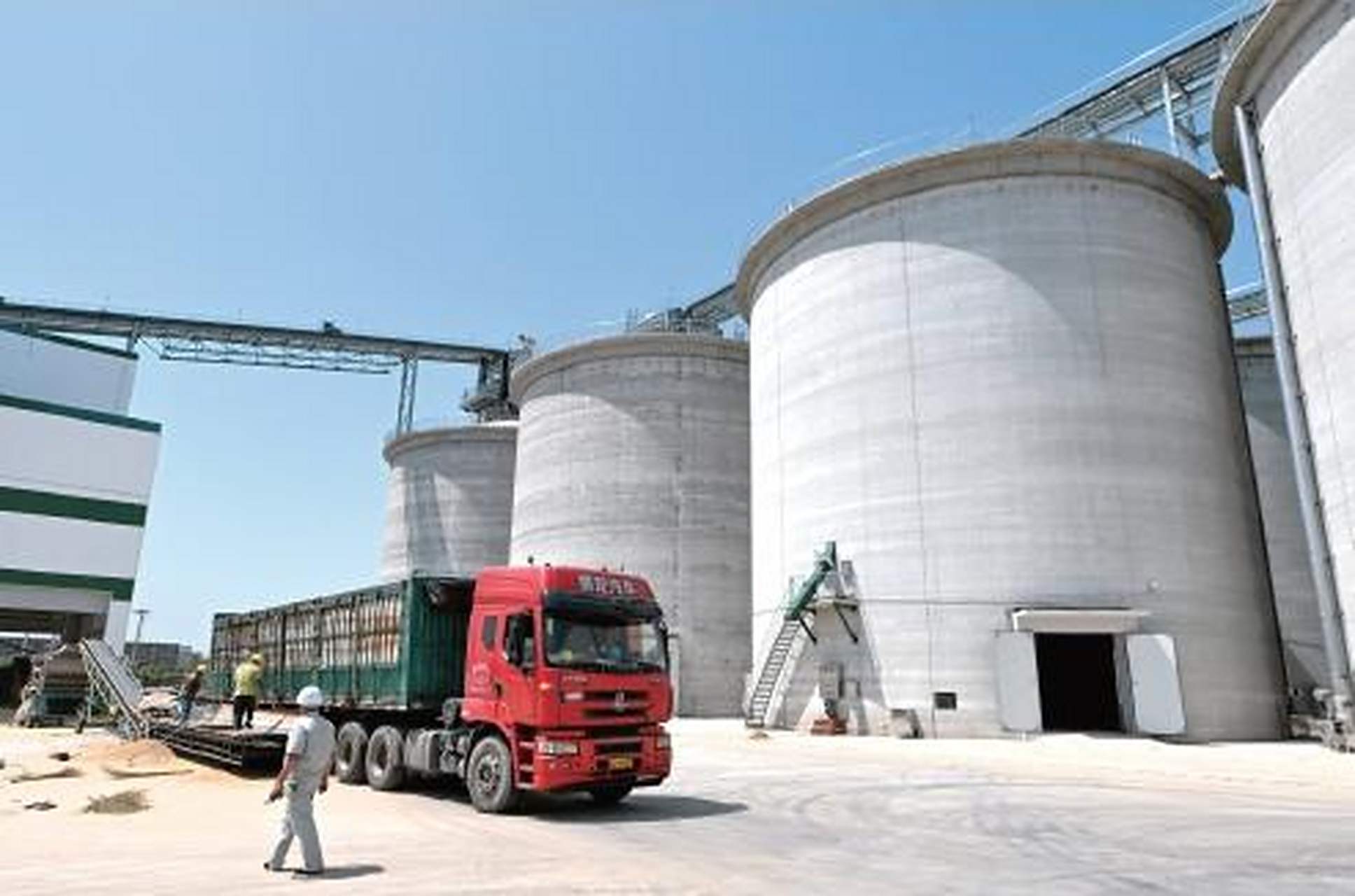 7月5日,一辆运粮车在中央储备粮天津东丽直属库有限公司大港分公司