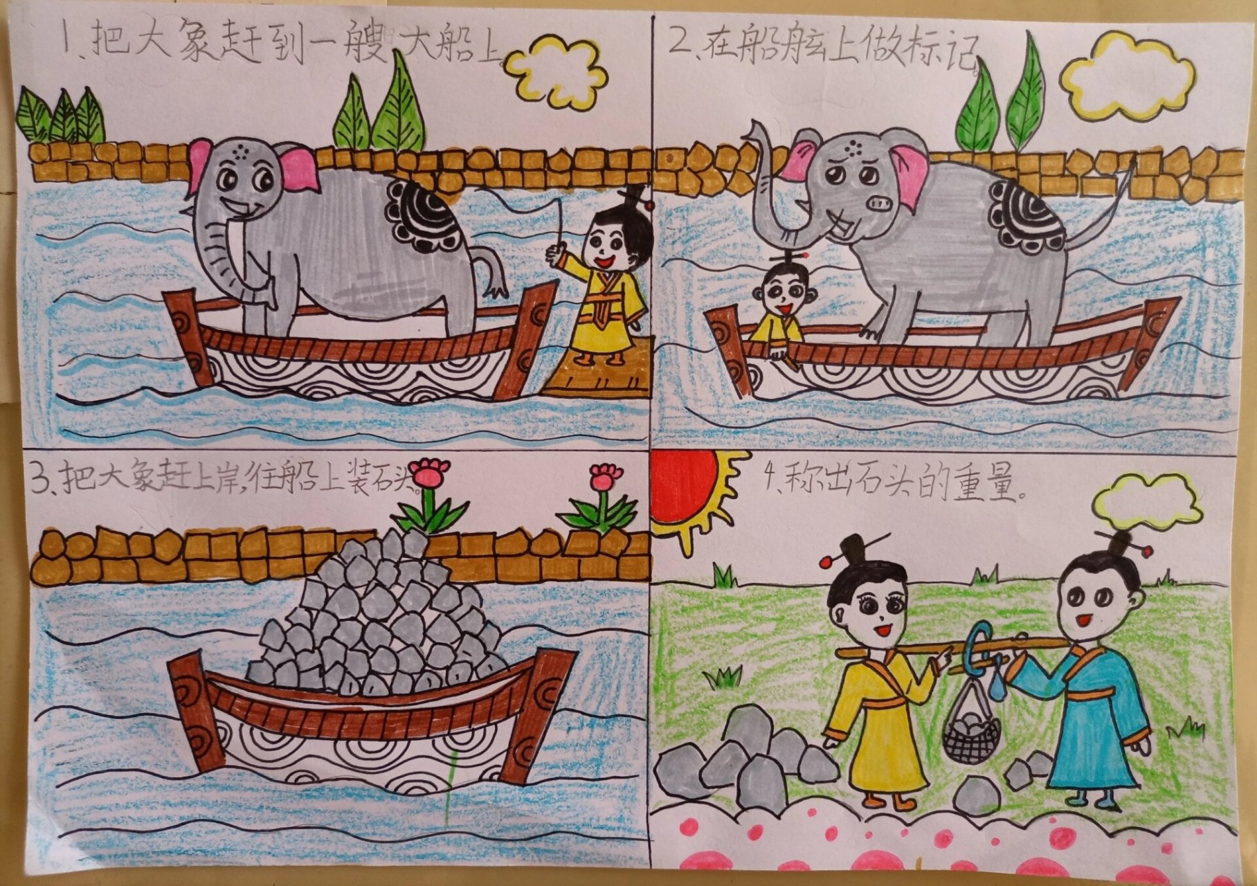 曹冲称象连环画 曹冲称象步骤图绘画