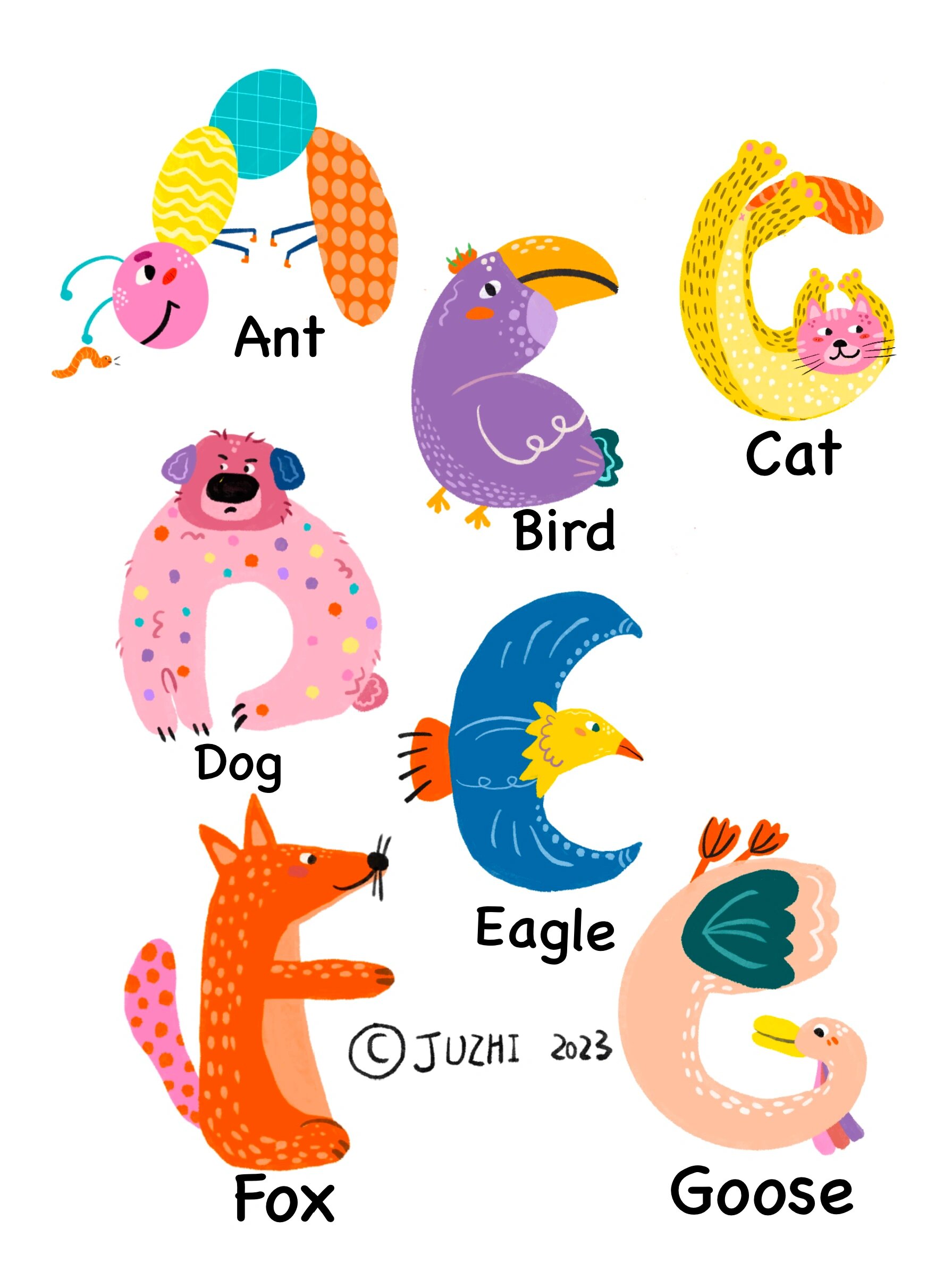 万物可爱|小动物字母表图案创作:a-g