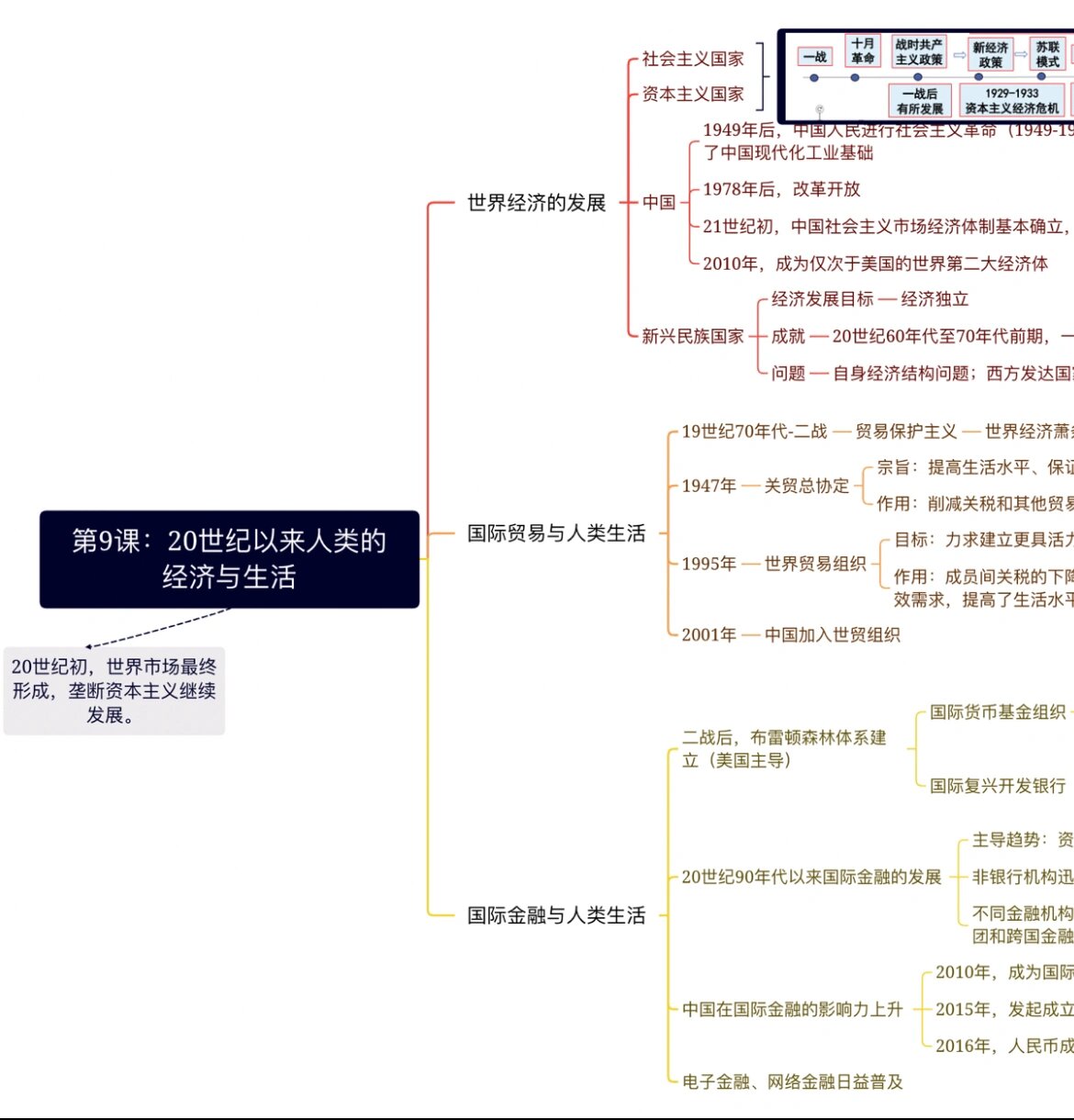 高中历史选必二:第九课思维导图 选择性必修二第九课:20世纪以来人类