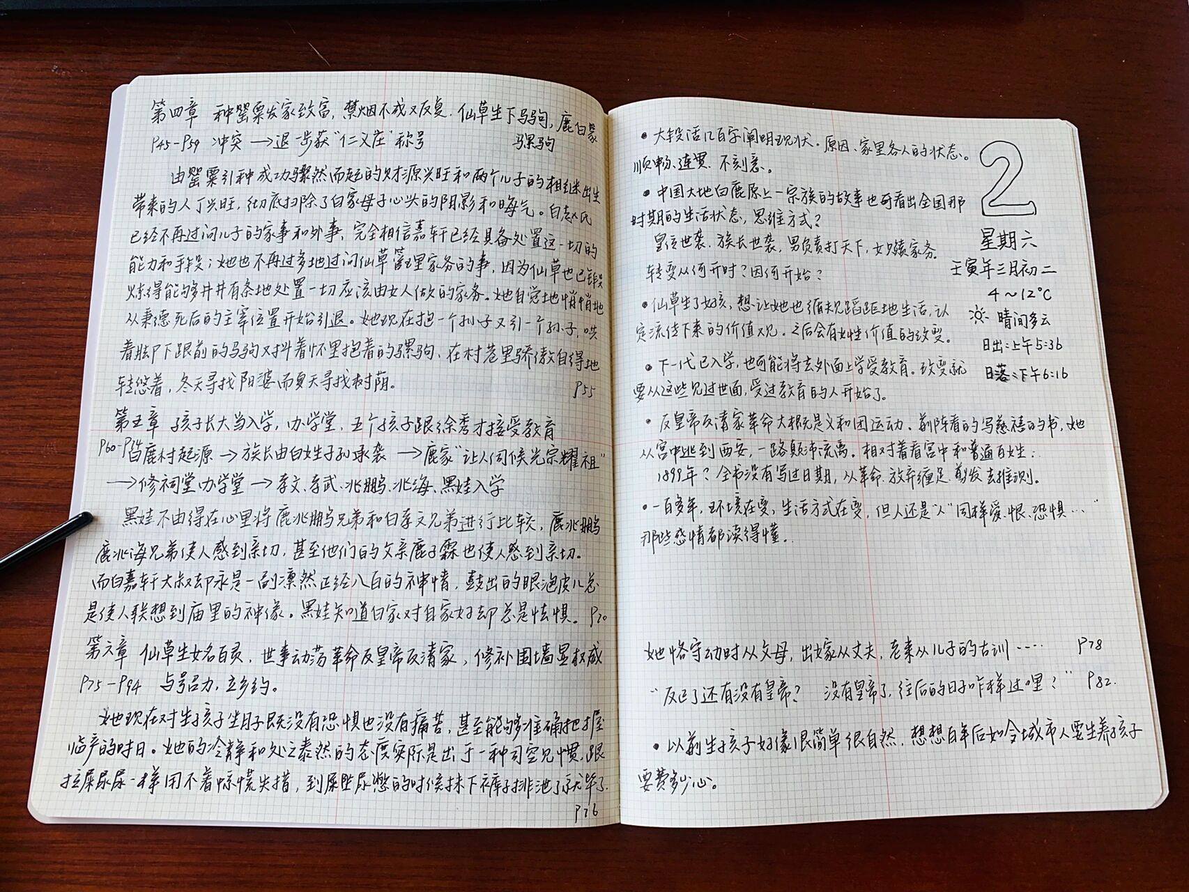 每日记记 手写读书笔记 《白鹿原》