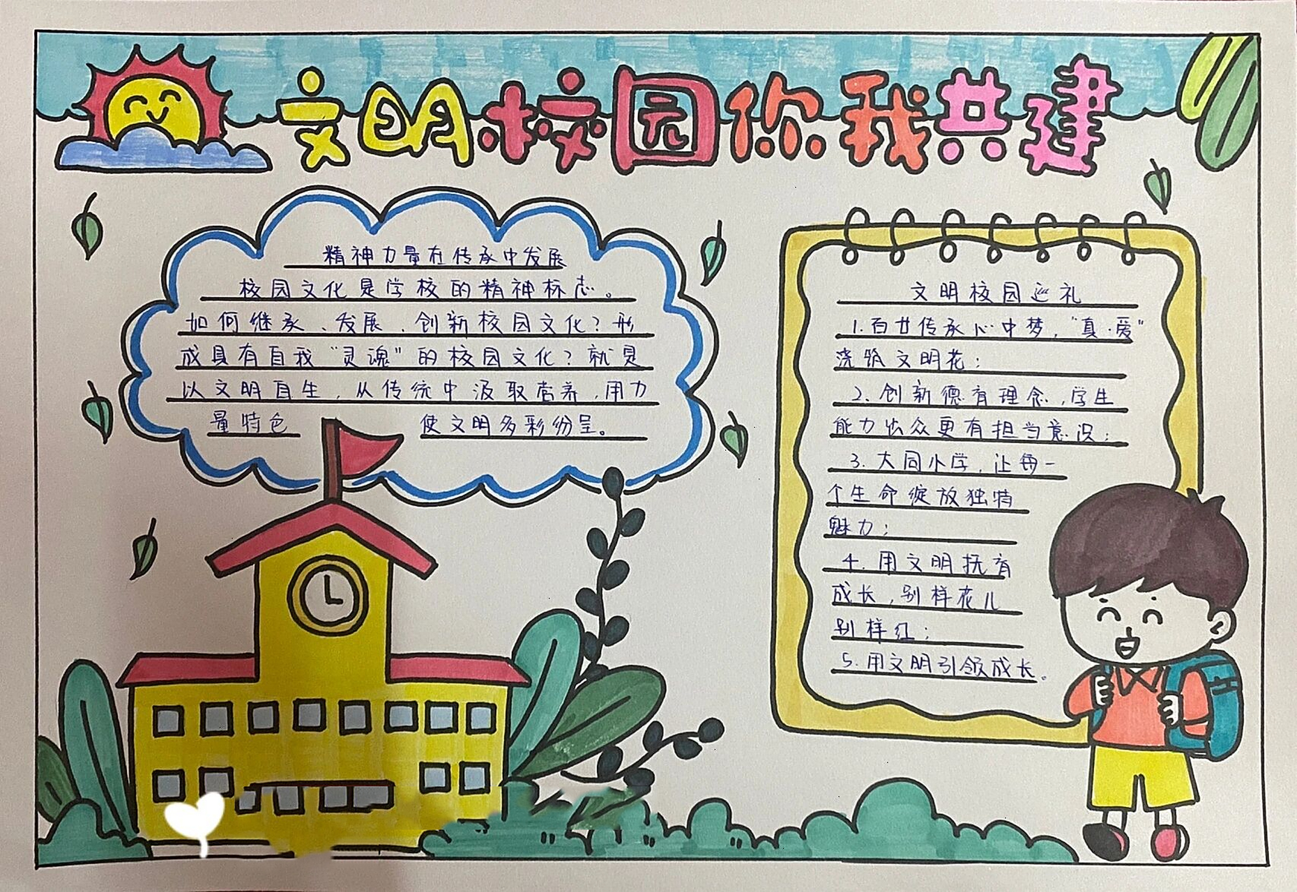 《文明校园你我共建》 关注定制手抄报,剪贴报,绘画作品等 手艺有限