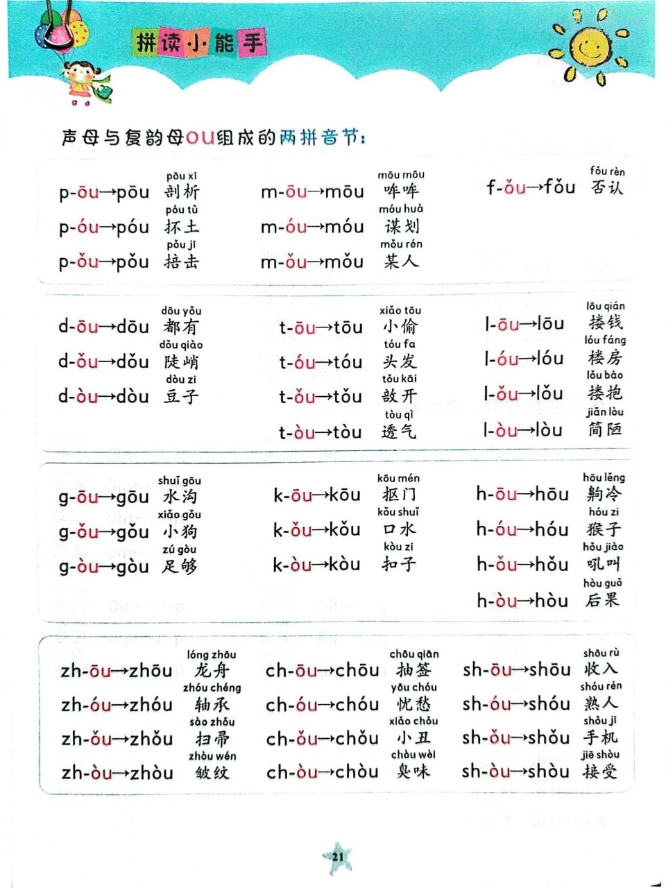 复韵母ou的拼读图片