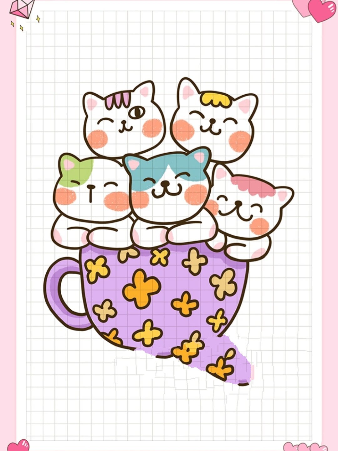 简笔画|可爱小猫咪手帐手绘素材叠猫猫