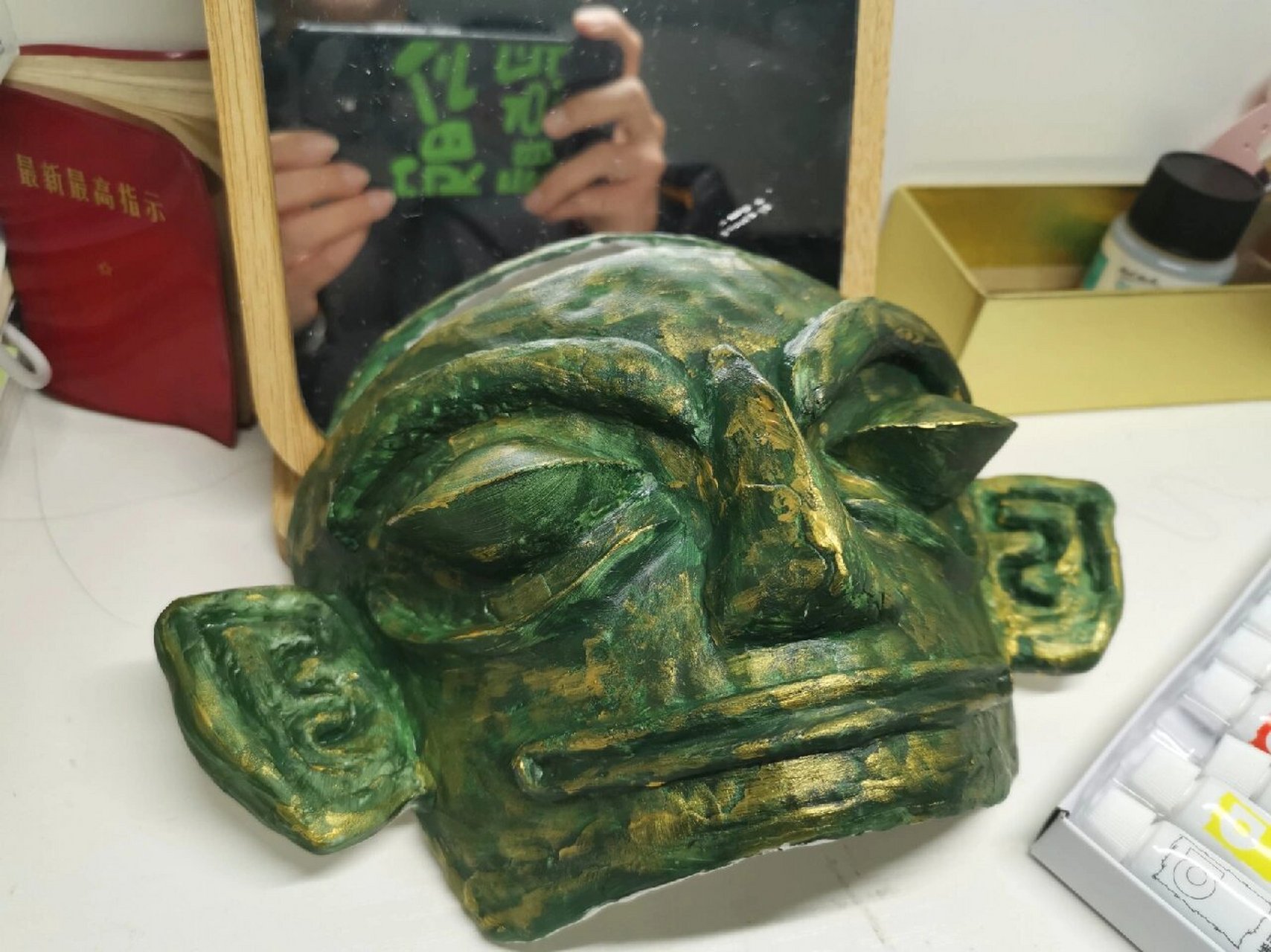 三星堆青铜面具 纯手工 超轻粘土 做了两个多小时 主要再等粘土干透