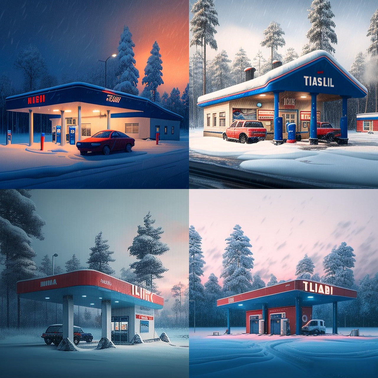 **gas station in finland, red and blue, name teboil, many luxury