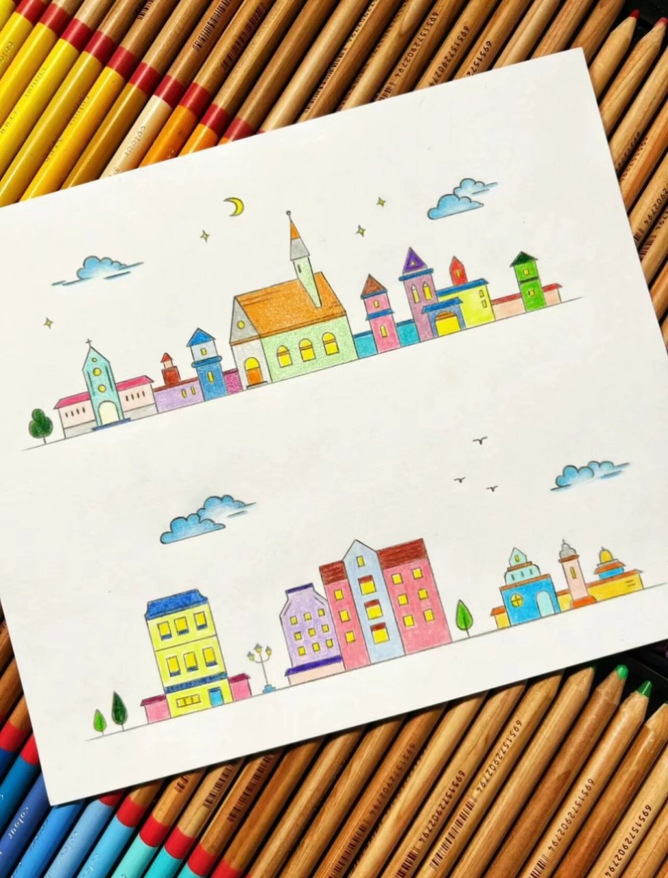 城市简笔画|彩铅手绘