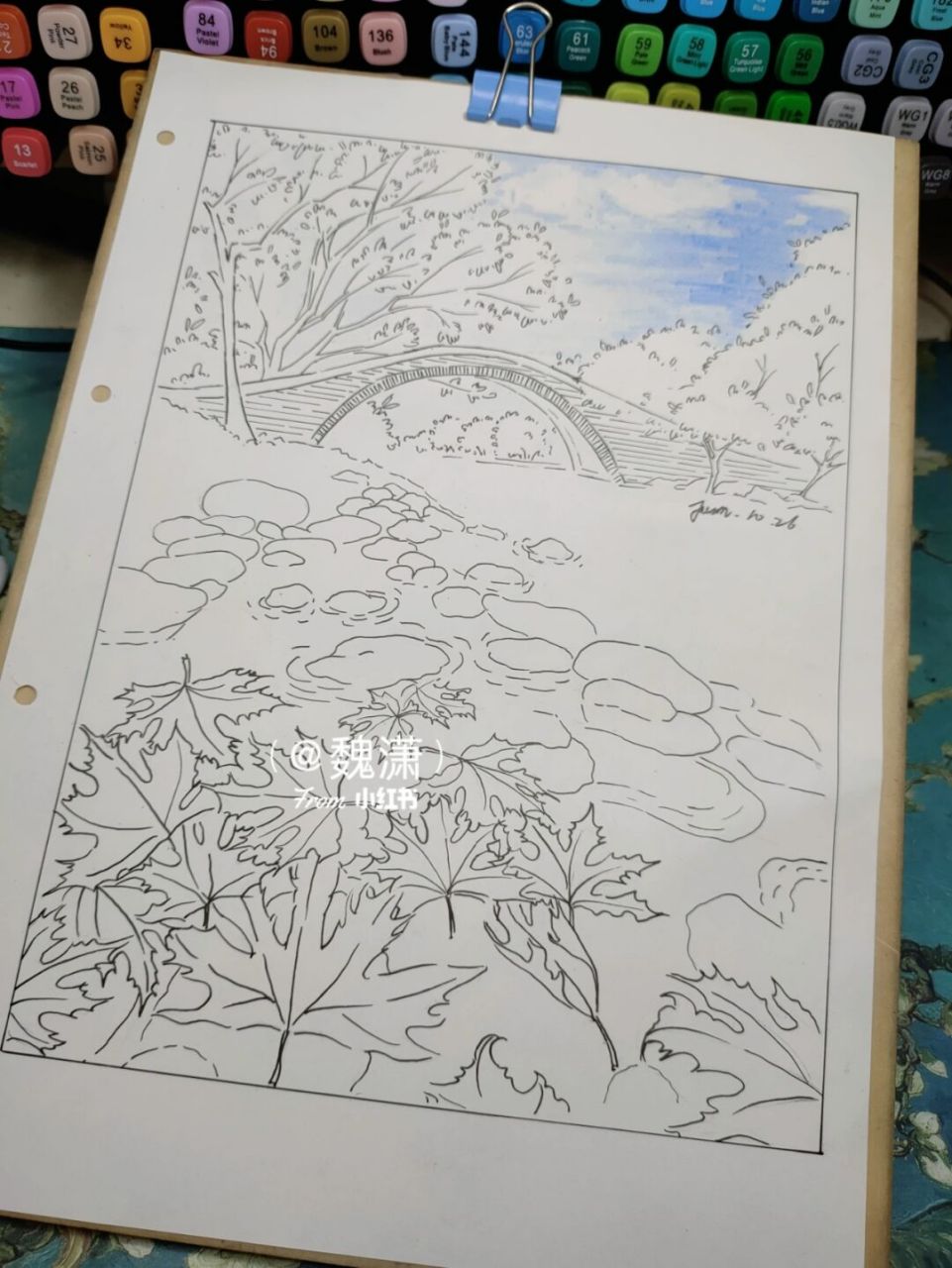 落叶# #风景画# #马克笔风景画# #马克笔画# #马克笔教程# #落叶知秋