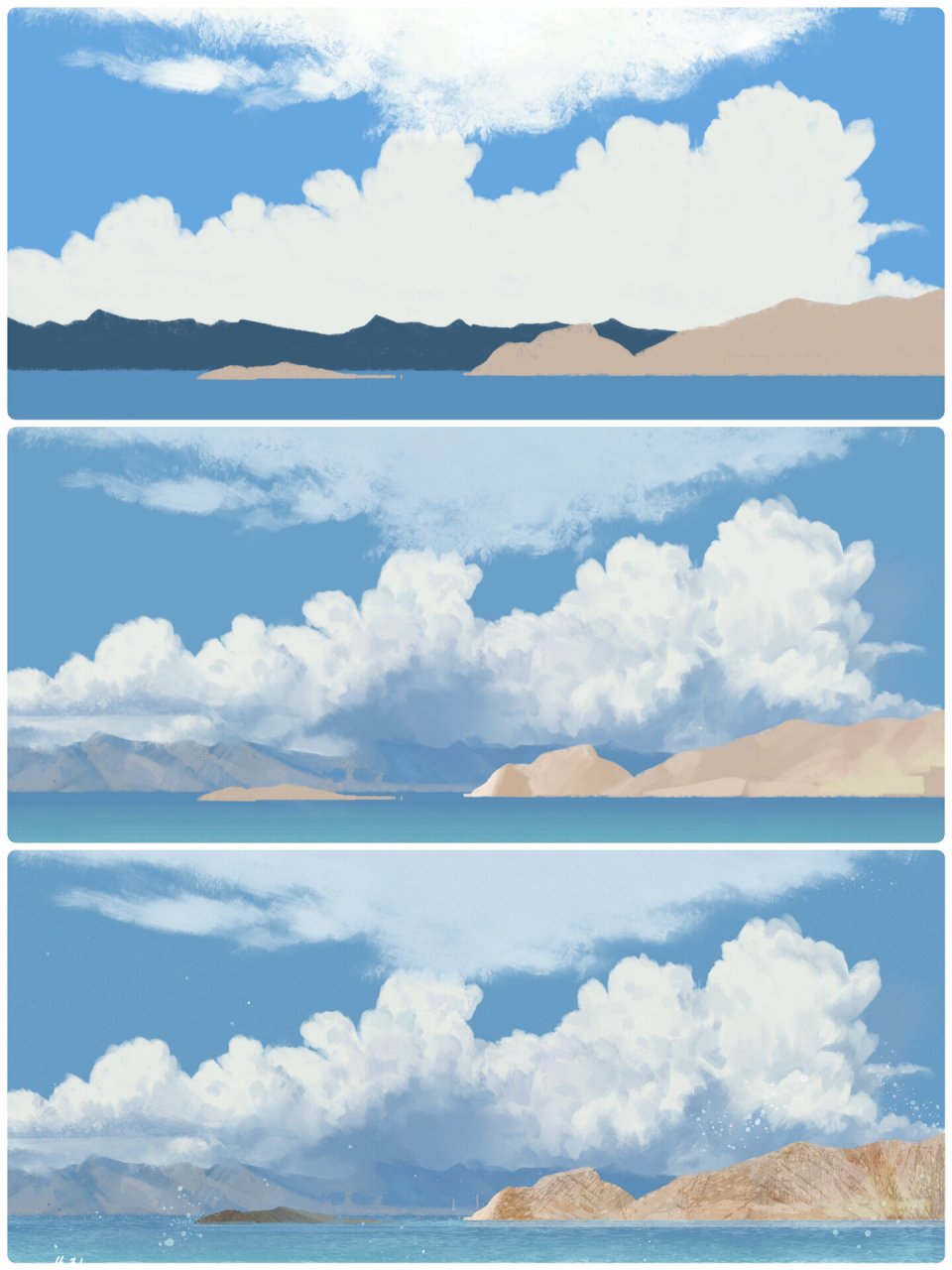 色彩速涂练习画云☁️步骤图教程总结 🐱跟东东直播画云的步骤