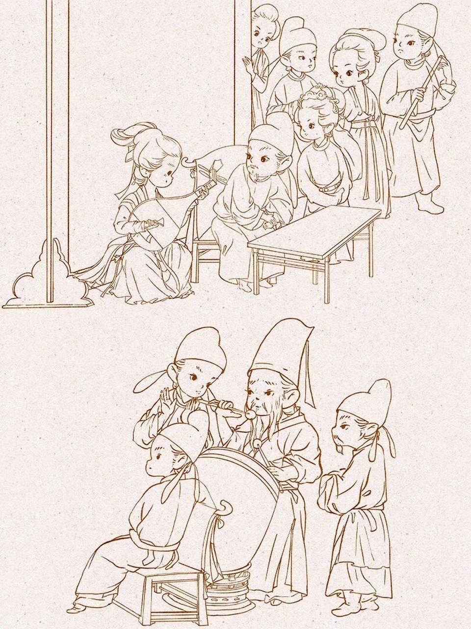 韩熙载夜宴图q版小人儿版 | ipad绘画 小泥巴老师的夜宴图更新啦