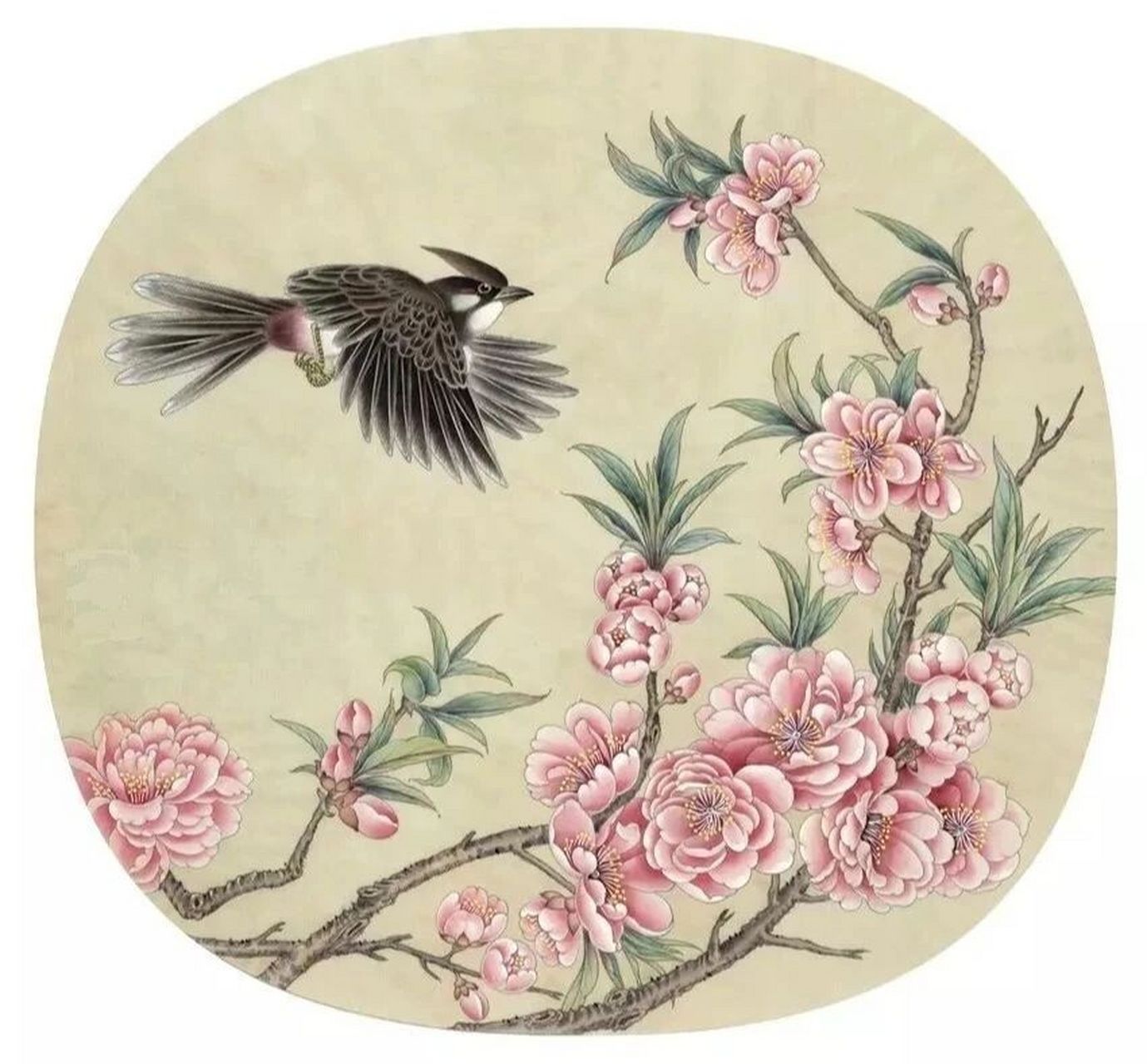 工笔画步骤分享《春暖花开》 1,勾线,树枝用中墨侧锋勾,嫩叶用中墨勾