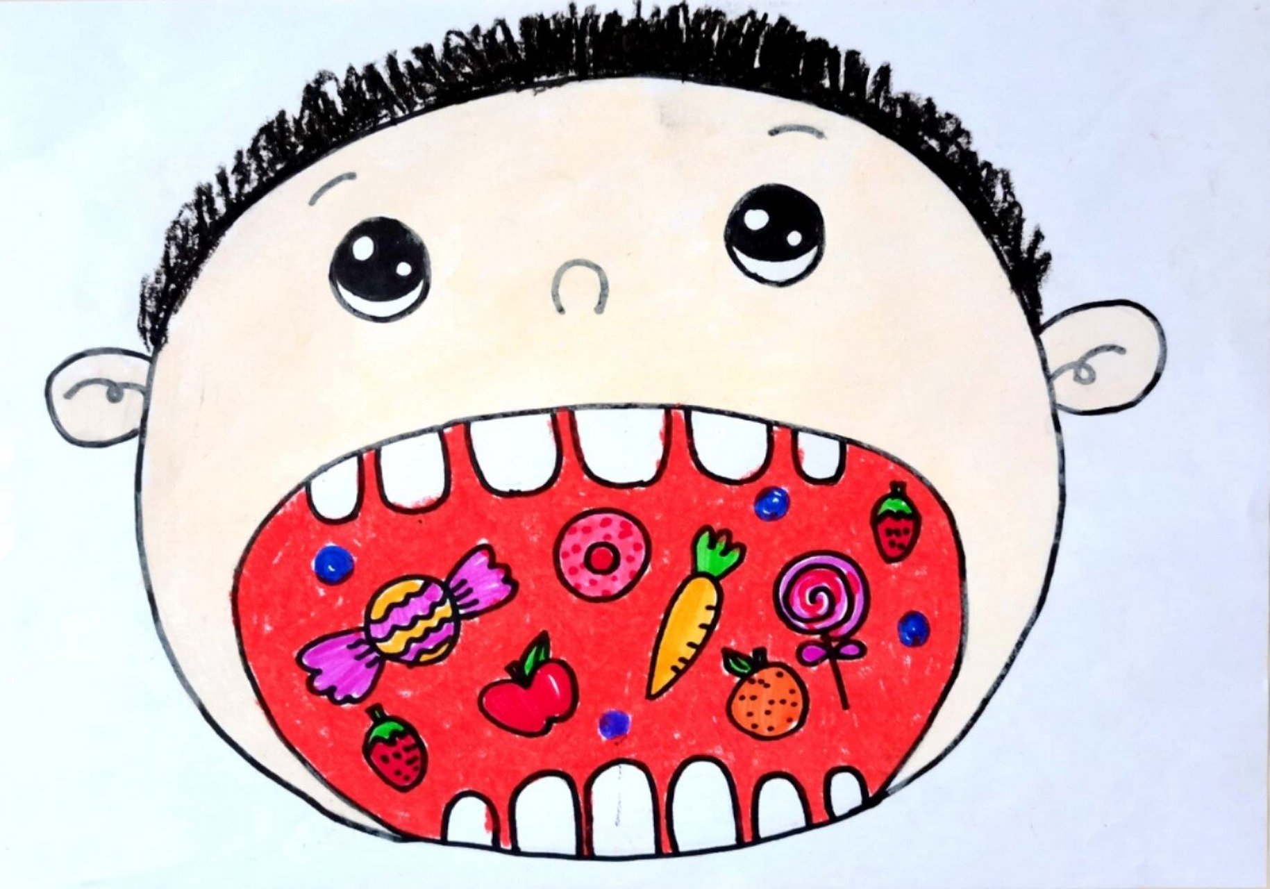 爱吃零食的大嘴巴 刷牙 儿童画 适合4-6小朋友的课效