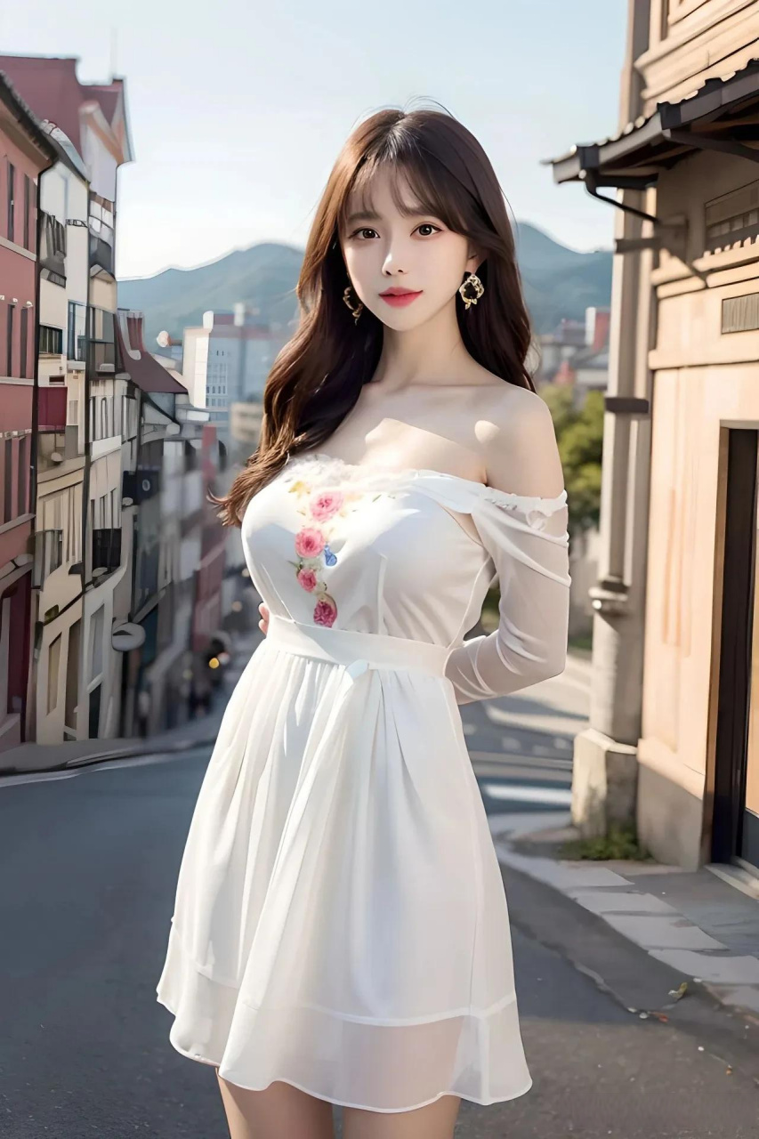 ai小姐姐街拍露肩一字裙美美美!