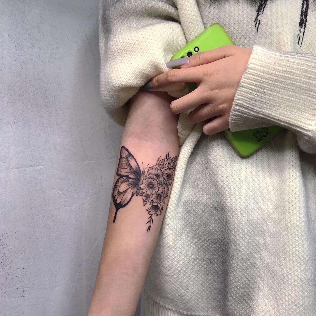 蝴蝶纹身|小清新手臂纹身|女生纹身