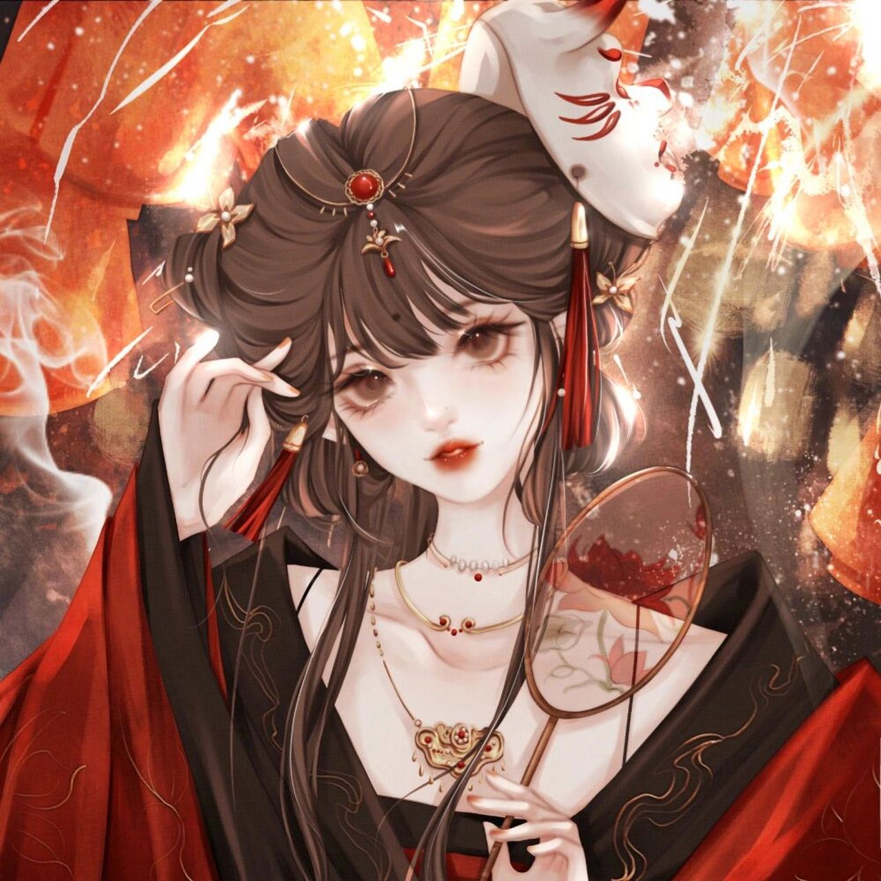 红色系动漫古风女生头像