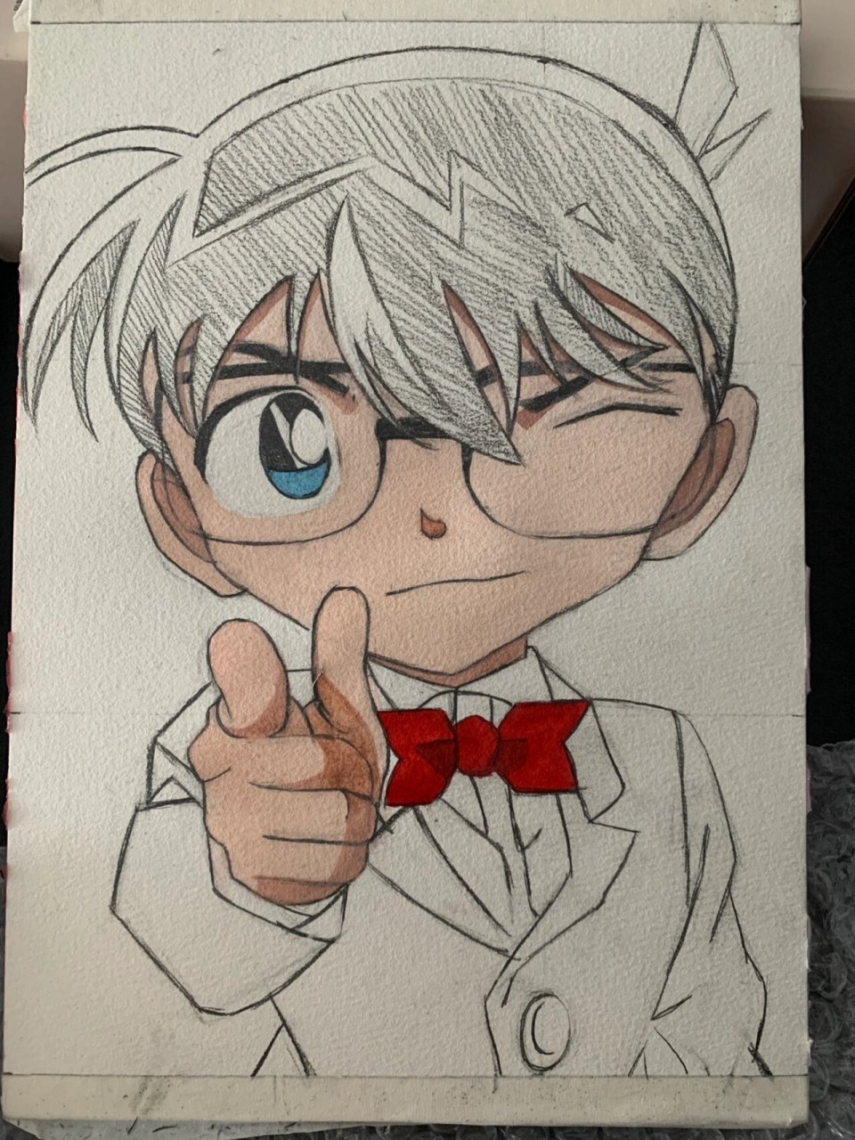 柯南|工藤新一|手绘|水彩|线稿|过程 新机子哇 ,一字摸你肚子!