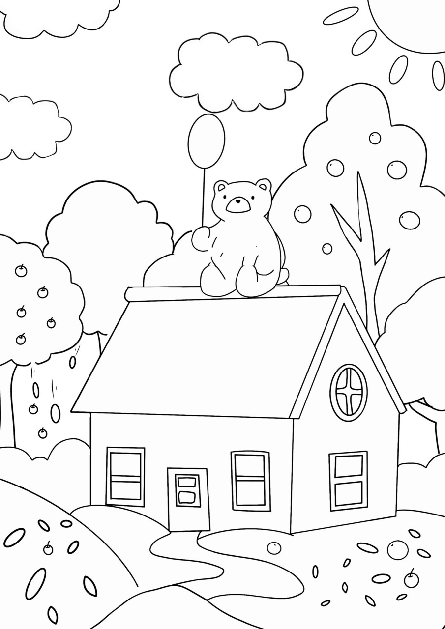 打卡26/100儿童画 《可爱房子》高清(附线稿) 尺寸:a465工具:ipad