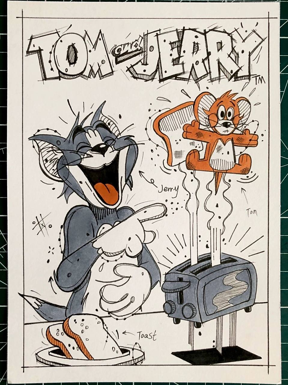 猫和老鼠 马克笔手绘 猫和老鼠手绘,针管笔加马克笔 纸张:a5尺寸 针管