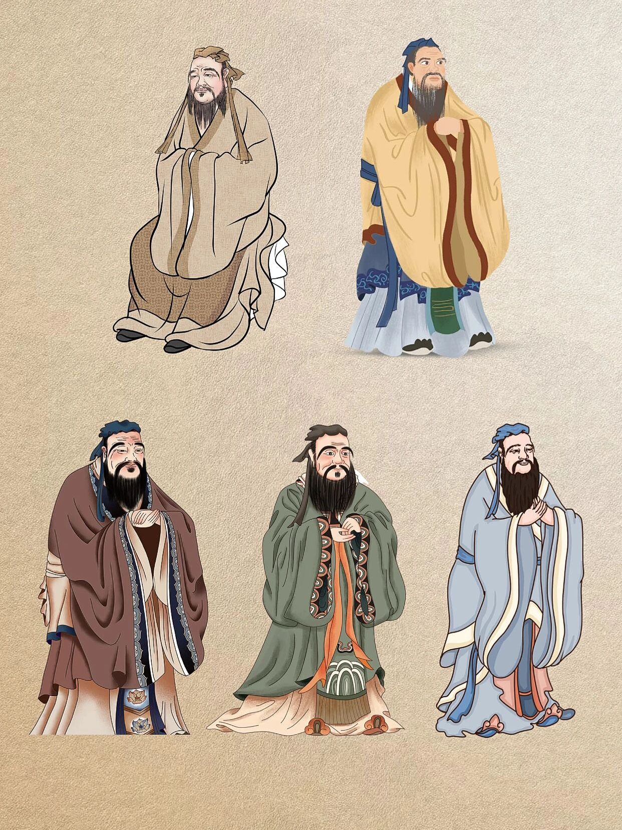 古风孔子人物高清素材|彩绘人物免扣png