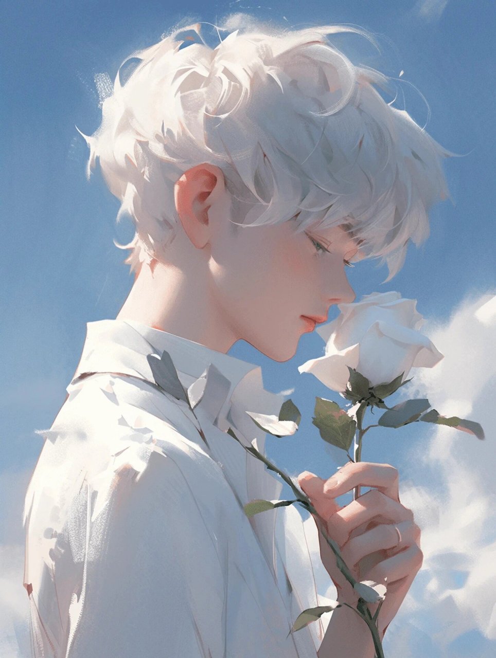 【玫瑰男生头像】手持玫瑰,永恒爱意 白色玫瑰,纯白无暇