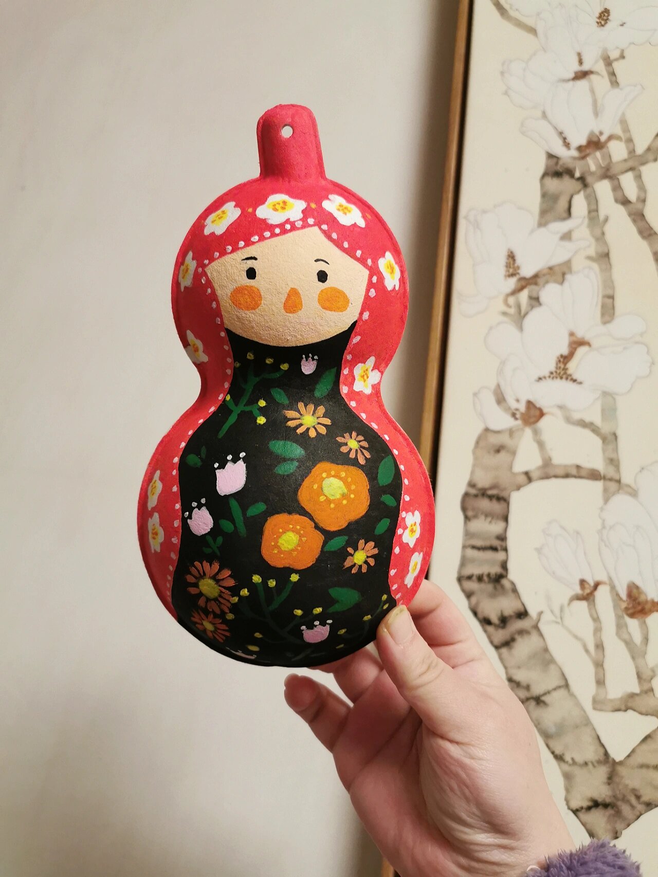 新年纸葫芦手绘红色娃娃