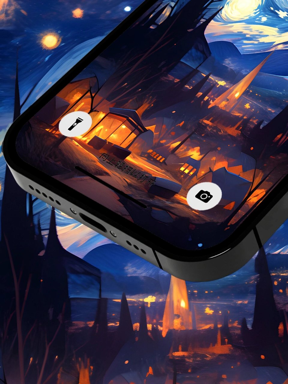 手机4k高清壁纸|049|梵高《星夜》 《星夜》梵高经典,立体油画.